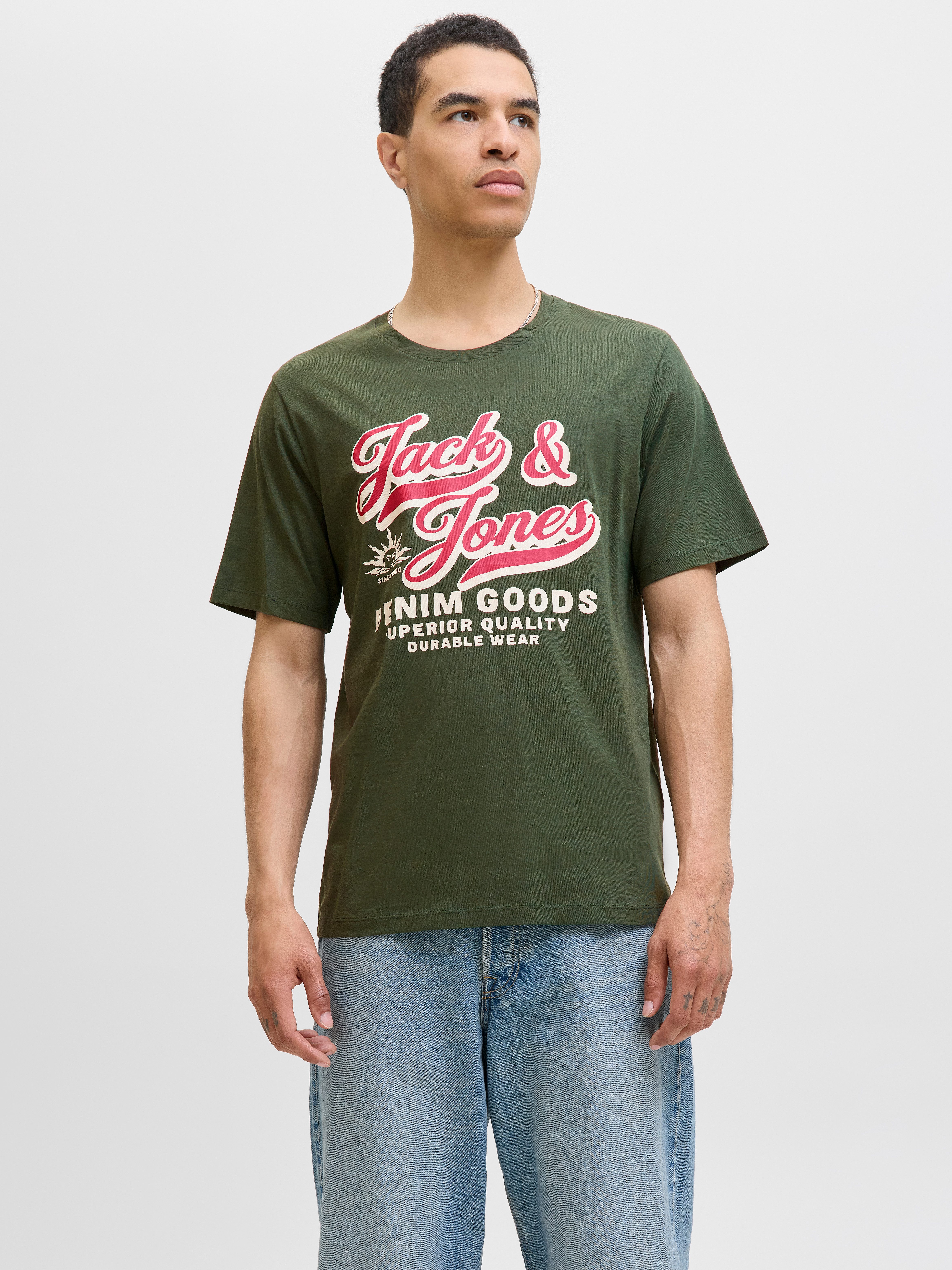 Jack & Jones Shirt met ronde hals JJELOGO TEE SS O-NECK 2 COL AW25 5PK MP (set, 5-delig)