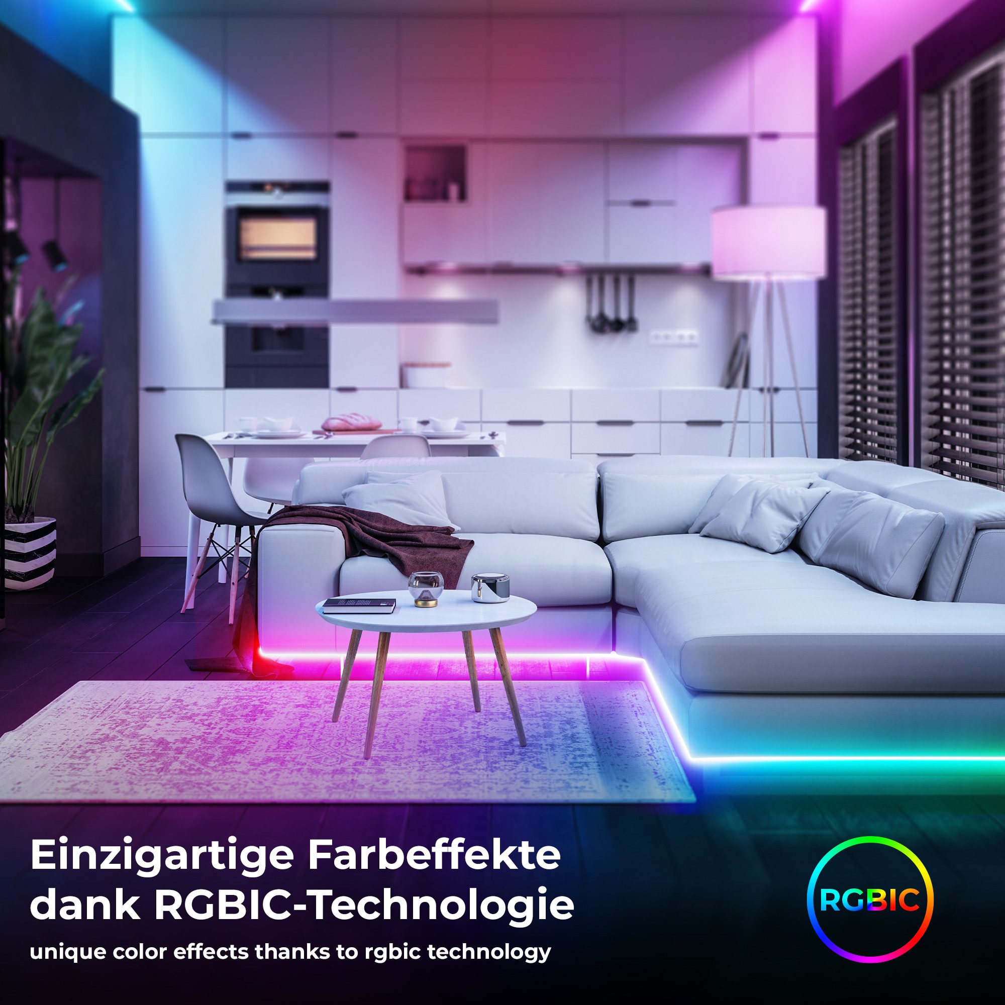B.K.Licht Led-strip RGBIC LED strip, 10 m, met muzieksensor Lichtstrip, band met kleurverandering, met afstandsbediening, zelfklevend (1 stuk)