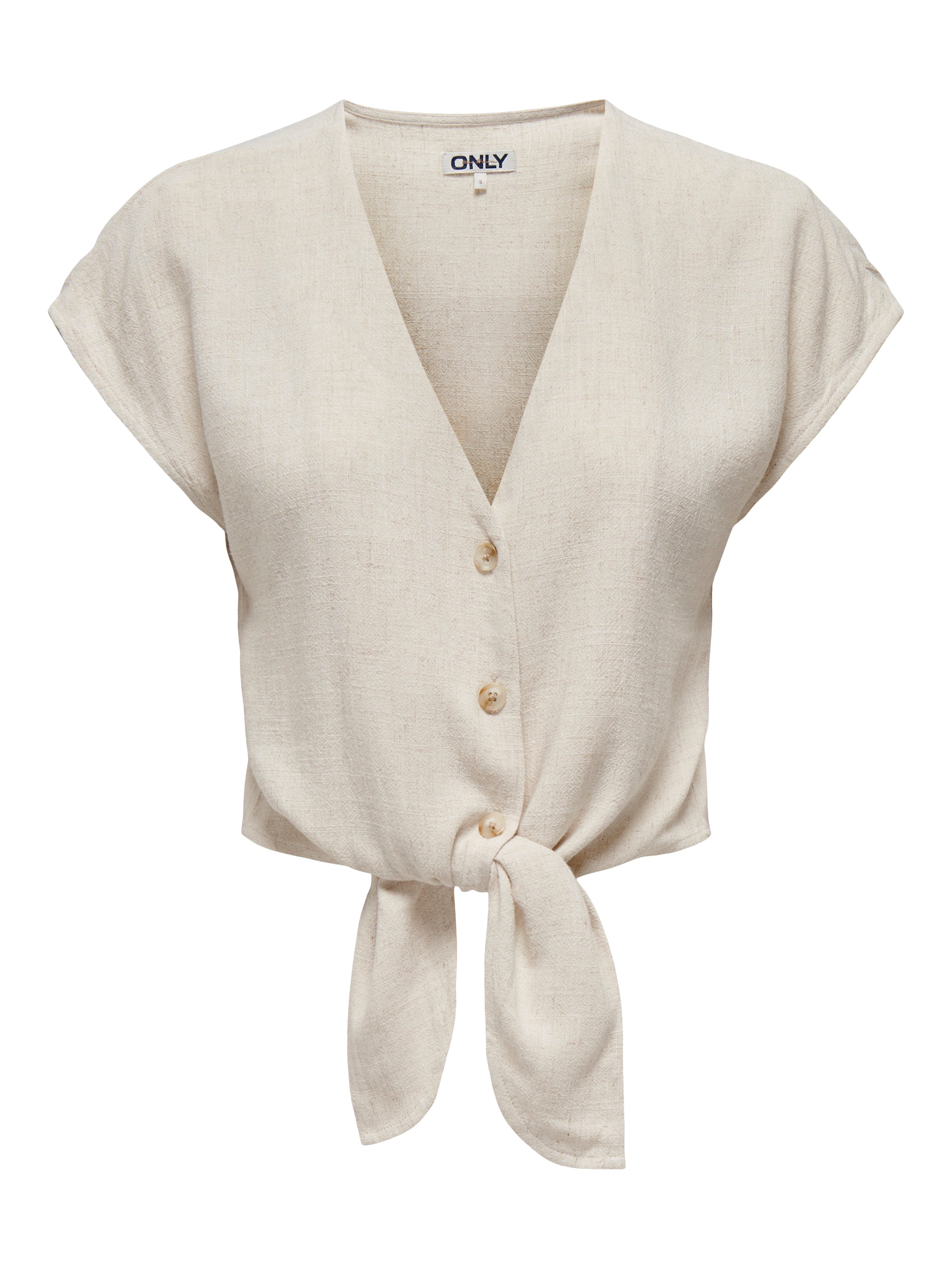 Only Blouse met korte mouwen ONLSIESTA SS KNOT LIN BL SHIRT PNT NOOS