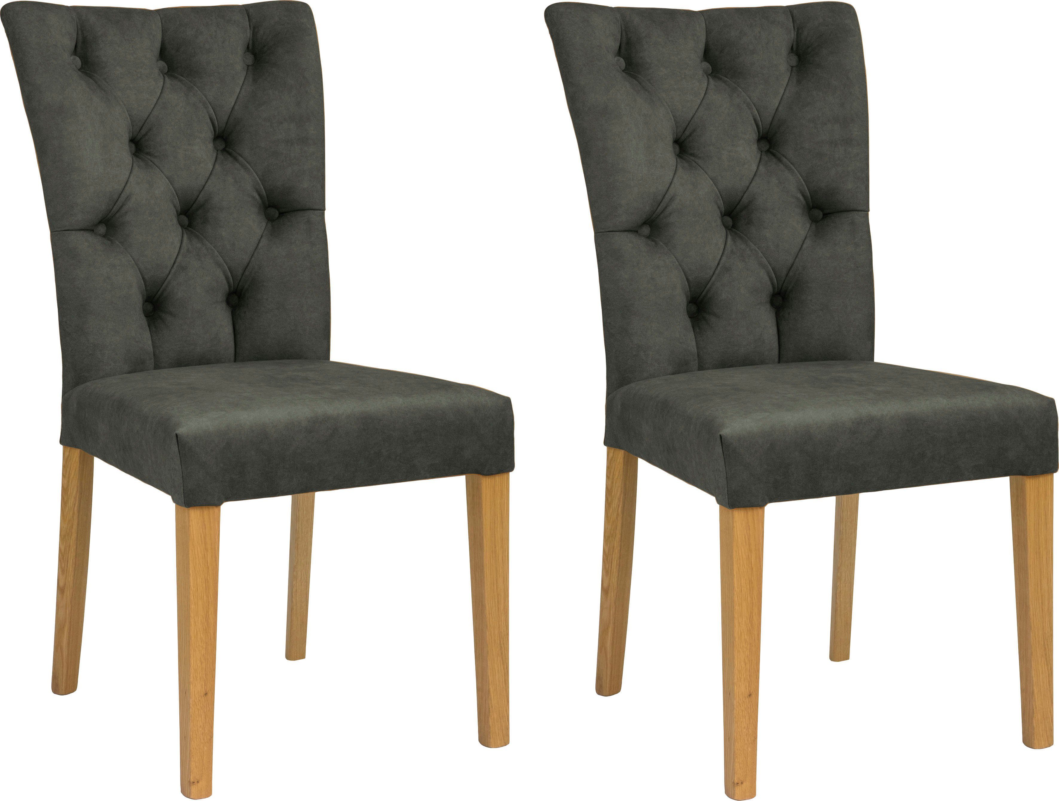 Leonique Stoel Peillon met capitonnering en poten van massief eiken (set, 2 stuks) houten stoelen groen