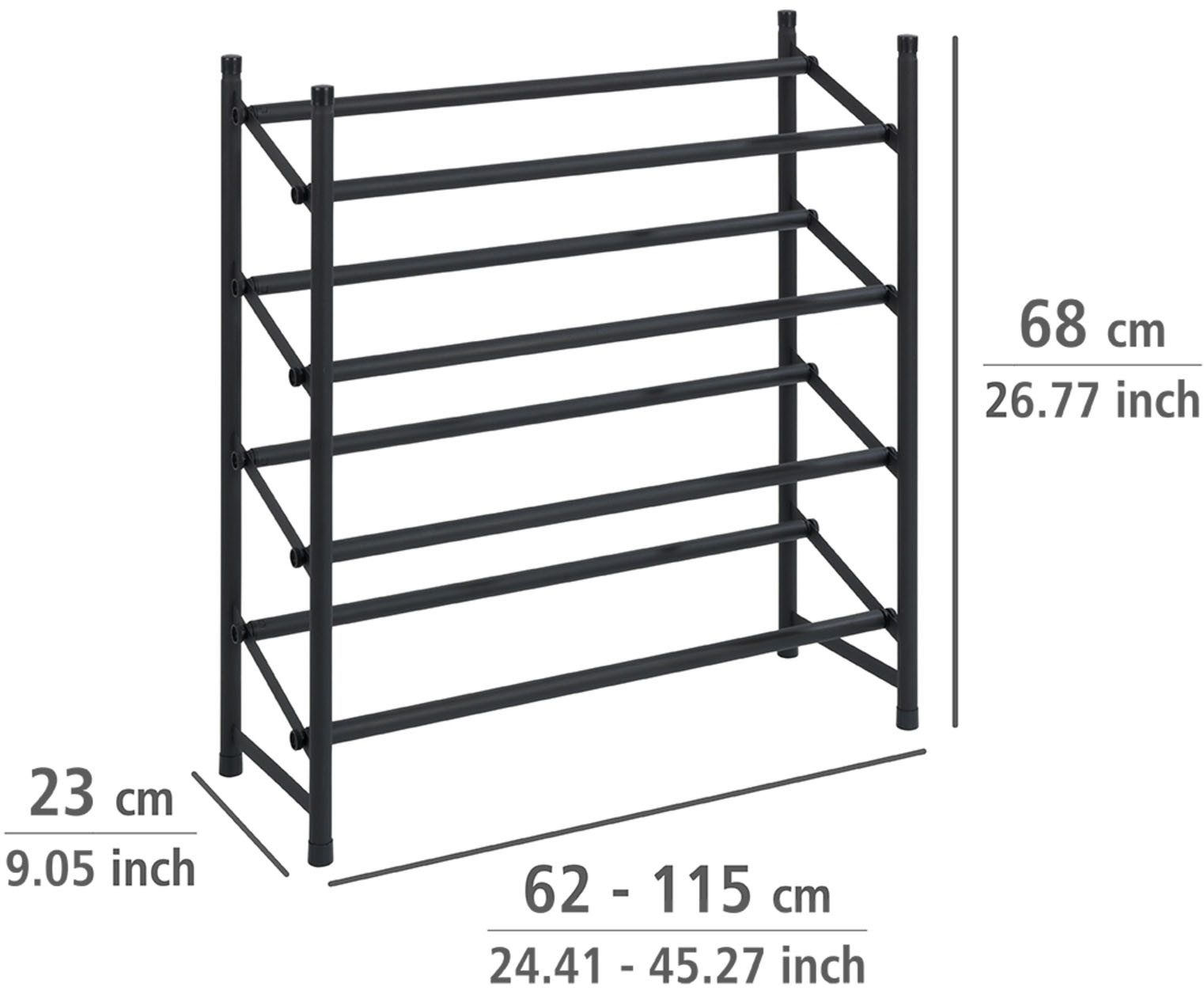 WENKO Schoenenrek Hero uitschuifbaar, 62 tot 115 cm, voor 24 paar schoenen, antislip oppervlak