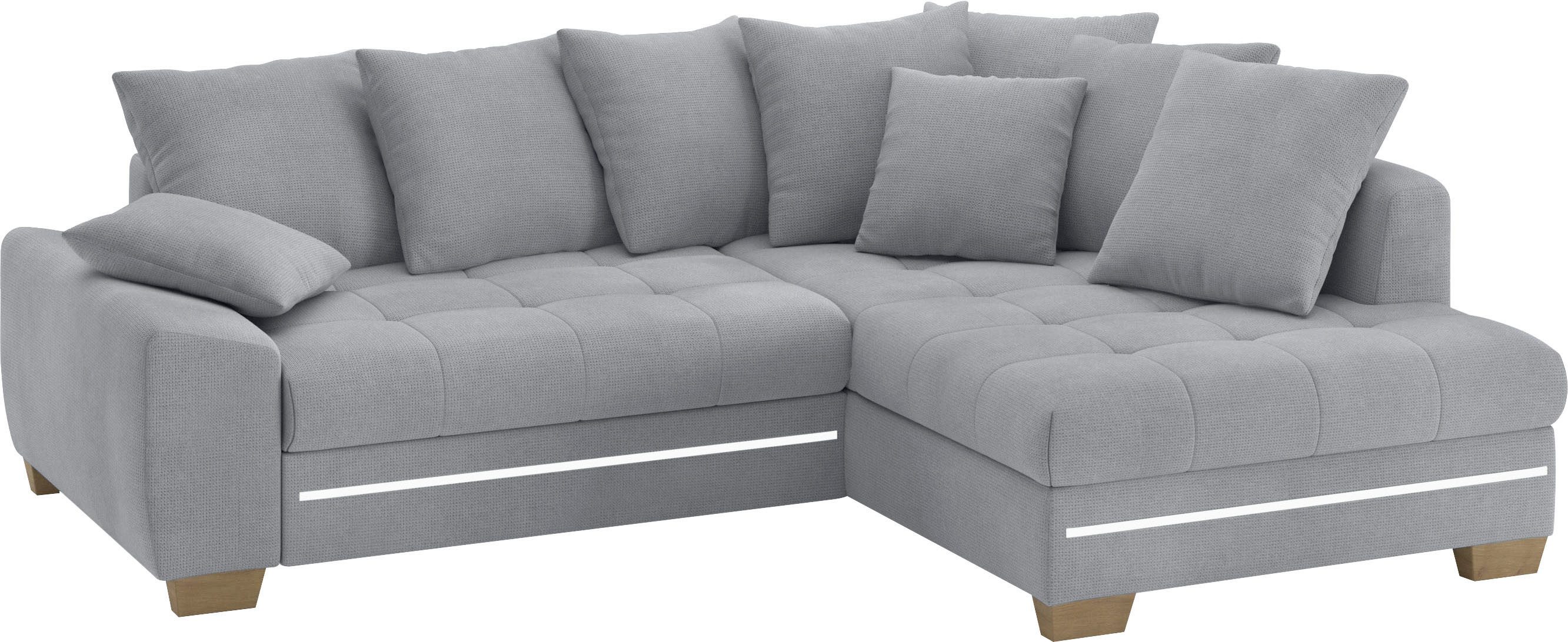 Mr. Couch Hoekbank Nikita II, L-vorm met koudschuim, rgb-led-verlichting, optioneel met bed, bedlade grijs, hoekbanken, 243 cm
