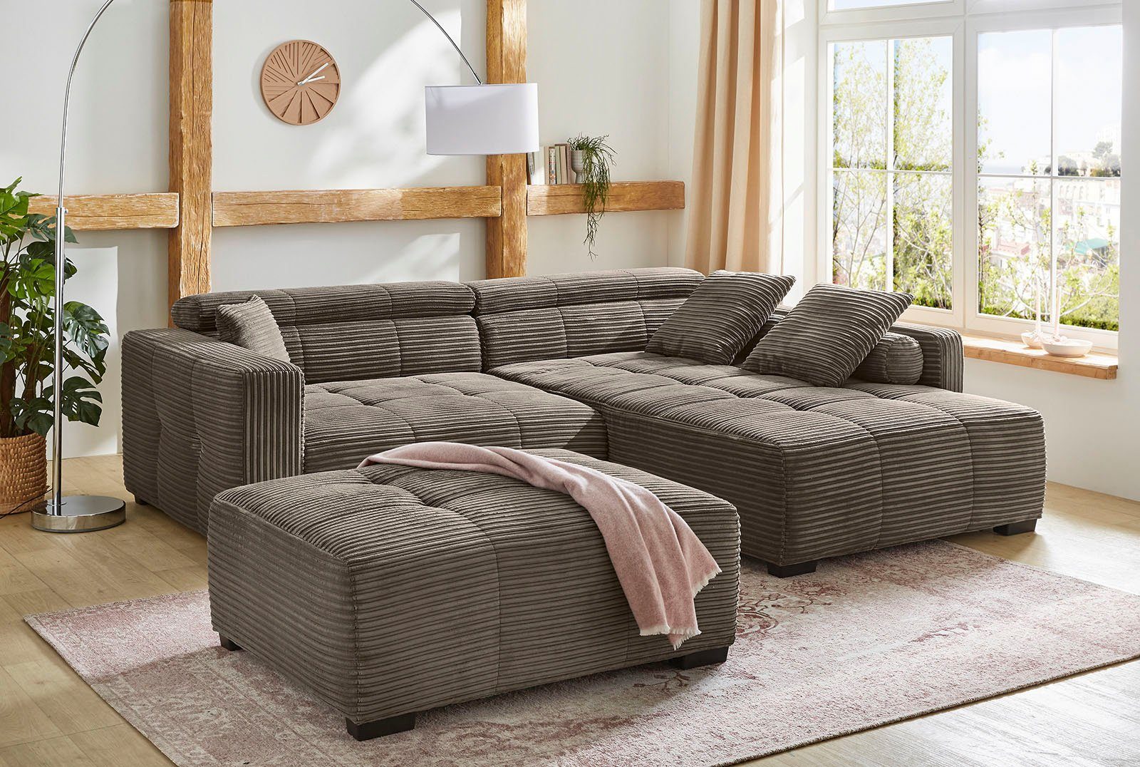 Jockenhöfer Gruppe Hoekbank Severino L-vorm in big-sofa-stijl met verstelling hoofdsteun, rechts/links te monteren, zigzag veren
