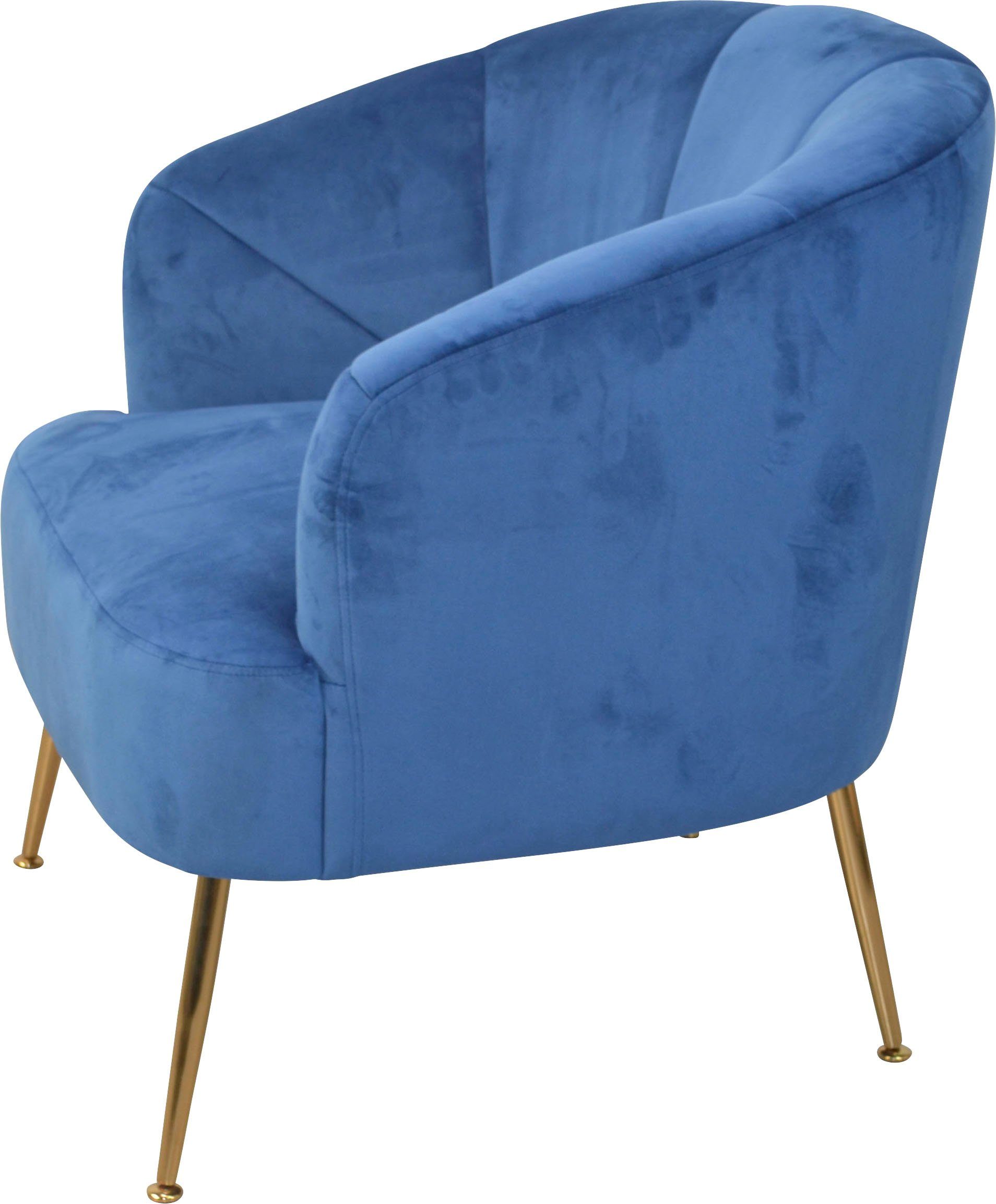 HOFMANN LIVING AND MORE Fauteuil Poten van stalen buizen, goudkleurig gelakt, veloursovertrek
