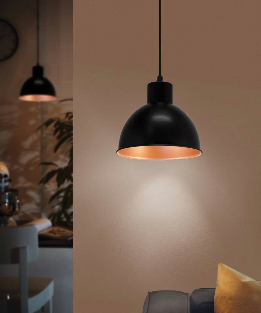 EGLO Hanglamp TRURO 1 hanglamp, eettafellamp, staal, zwart, koper, E27 Vintage hanglamp, Industrial, retro hanglamp, fitting: E27