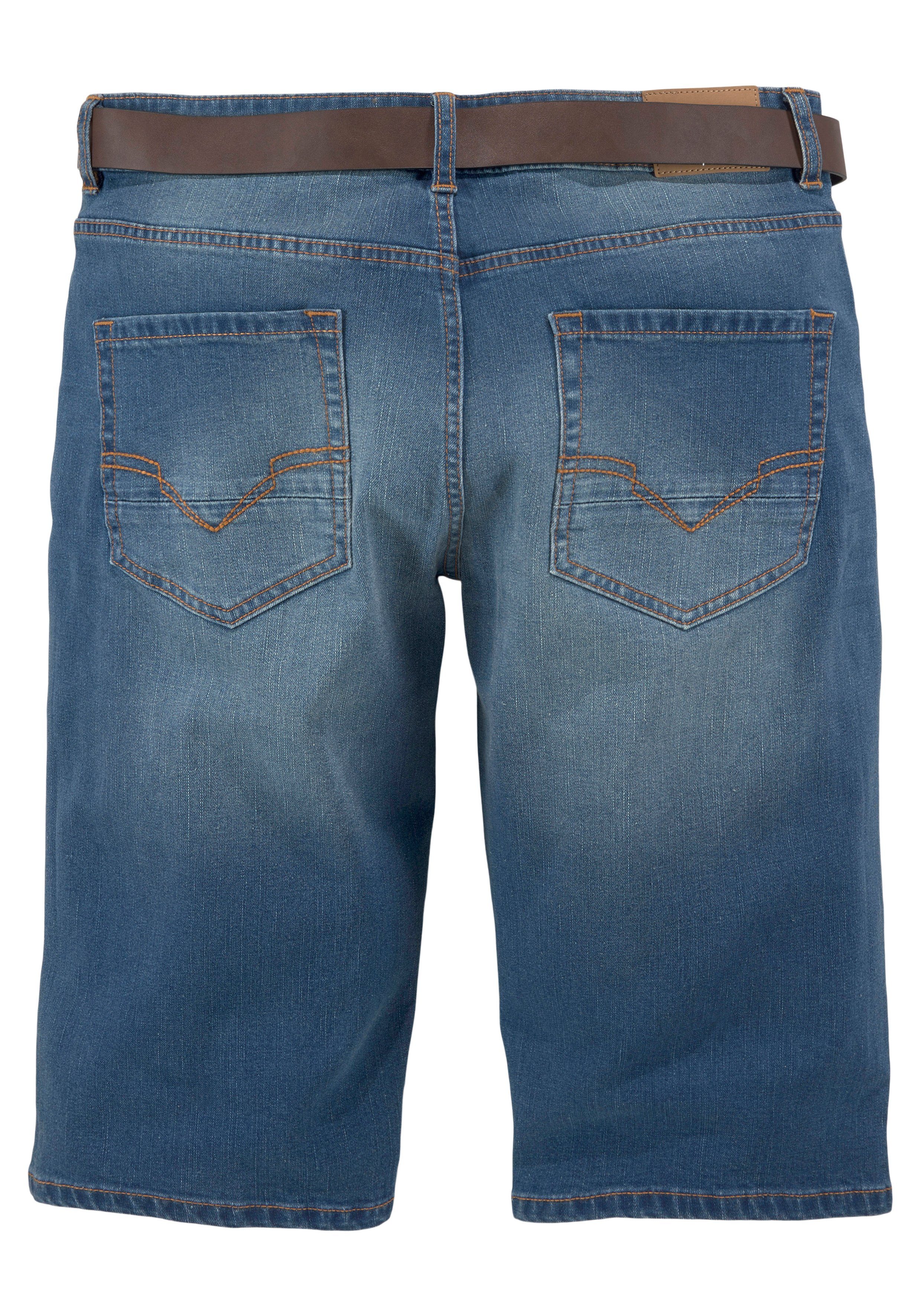 H.I.S Jeansbermuda HANTZ rechte broeksnit, used-look met slijtage-effecten (set, 2-delig, Met een afneembare riem)