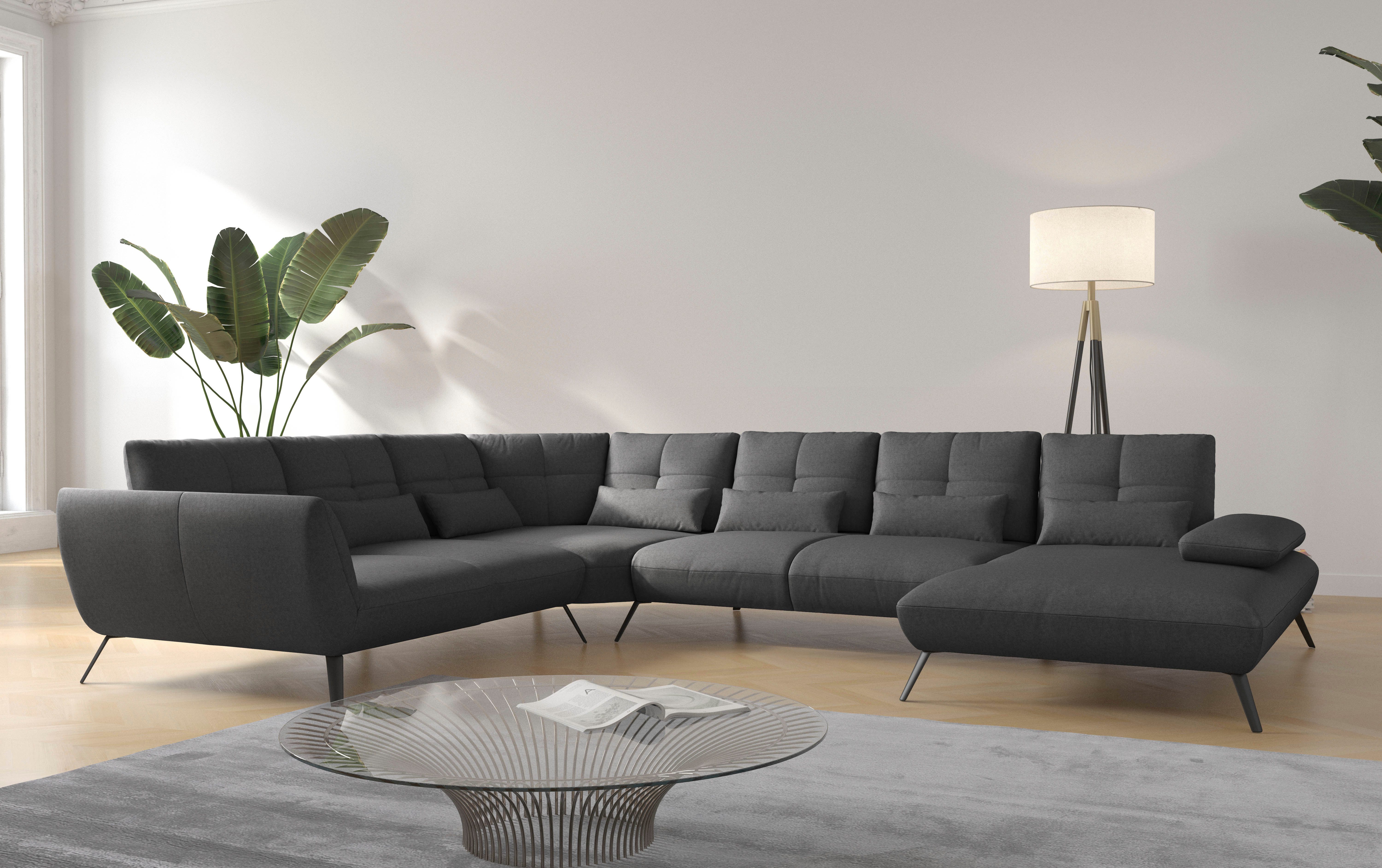 Places of Style Zithoek Mikado U-vorm incl. zitdiepteverstelling en armleuningverstelling grijs, zithoeken, 376 cm