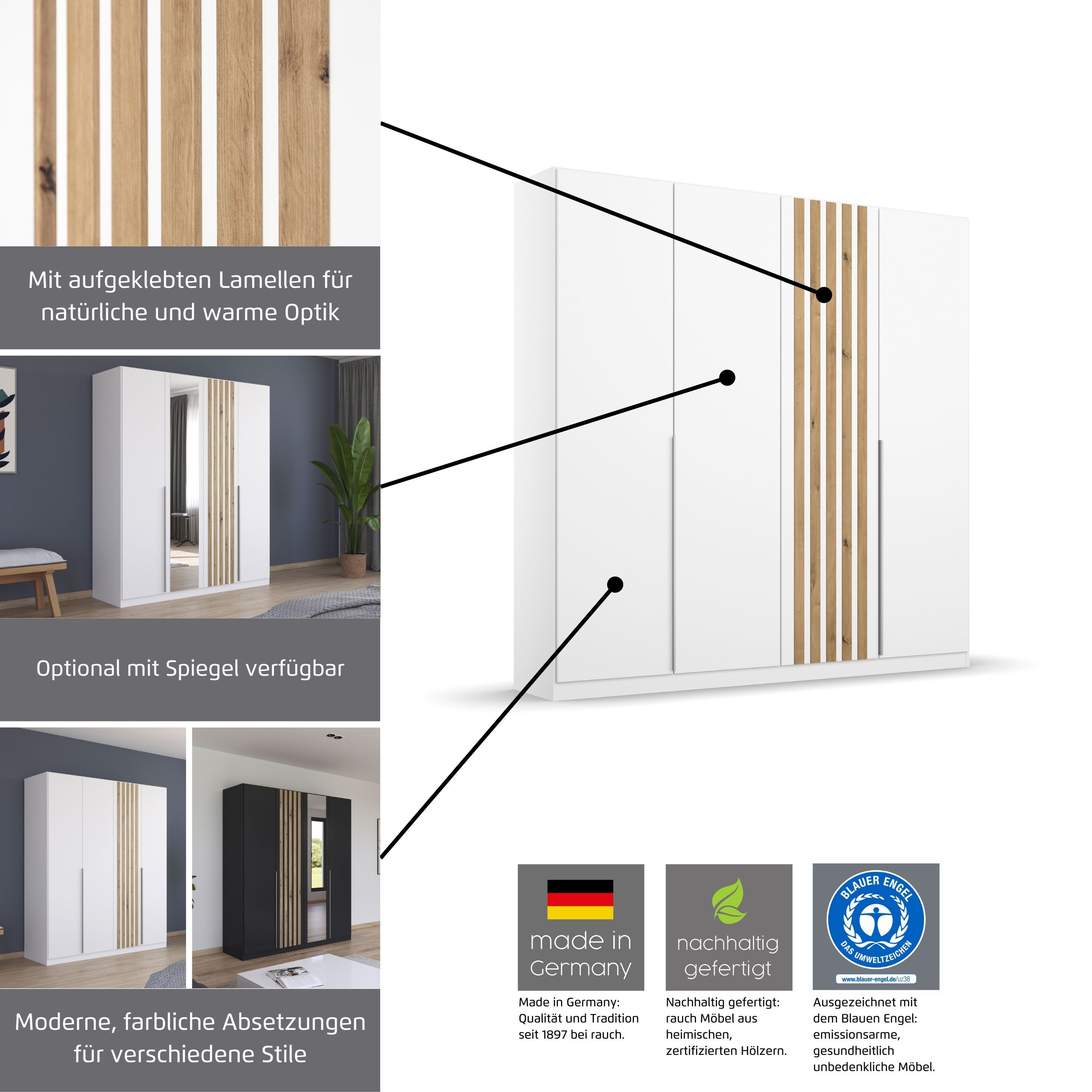 rauch Draaideurkast Kledingkast kast garderobe garderobekast LAMELLA elegante lamellenplaat in 3d akoestisch paneel uiterlijk made in germany