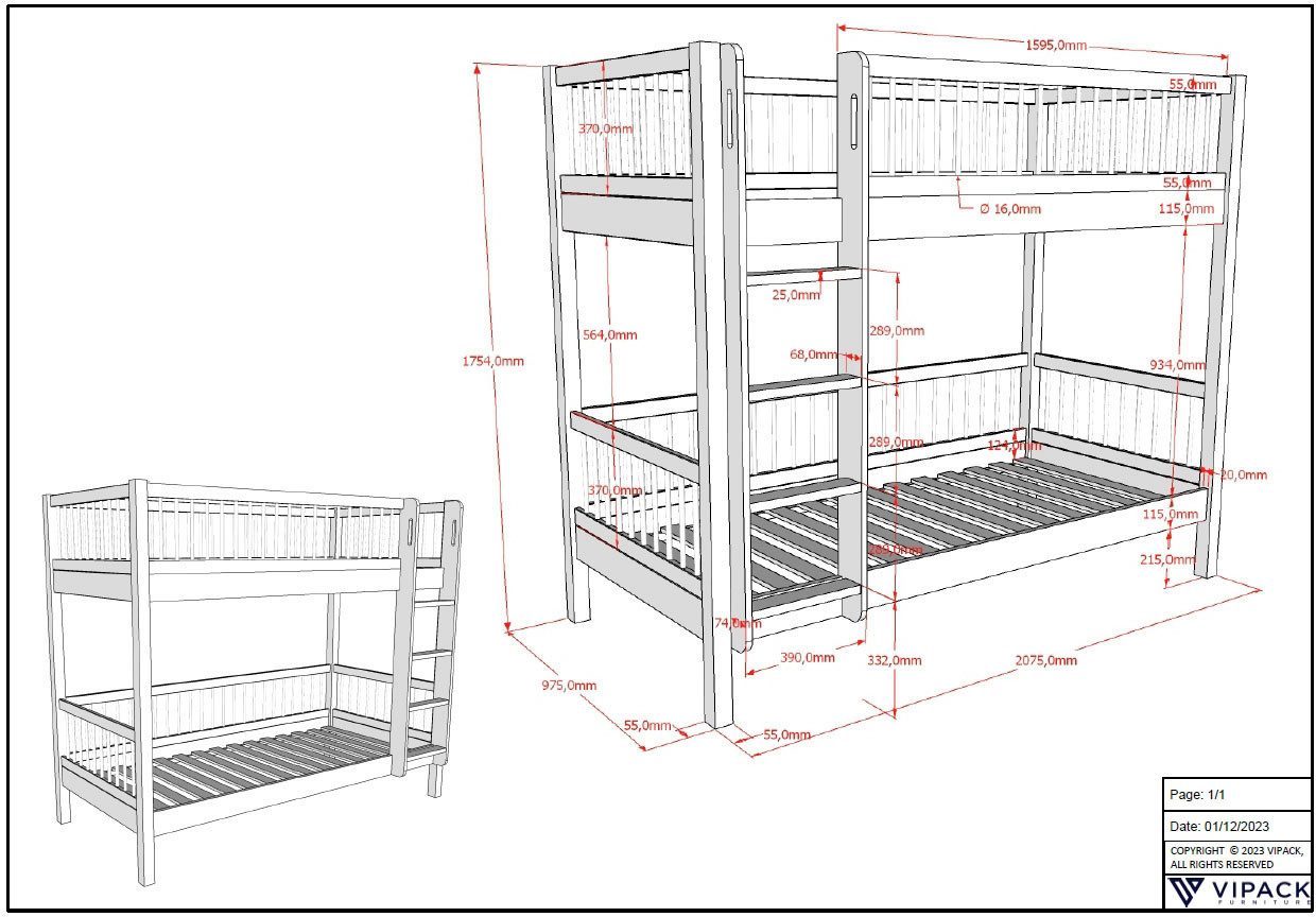 Home affaire Stapelbed met 90x200 cm lf, lattenbodems, ladder, optioneel met bedlade, wit