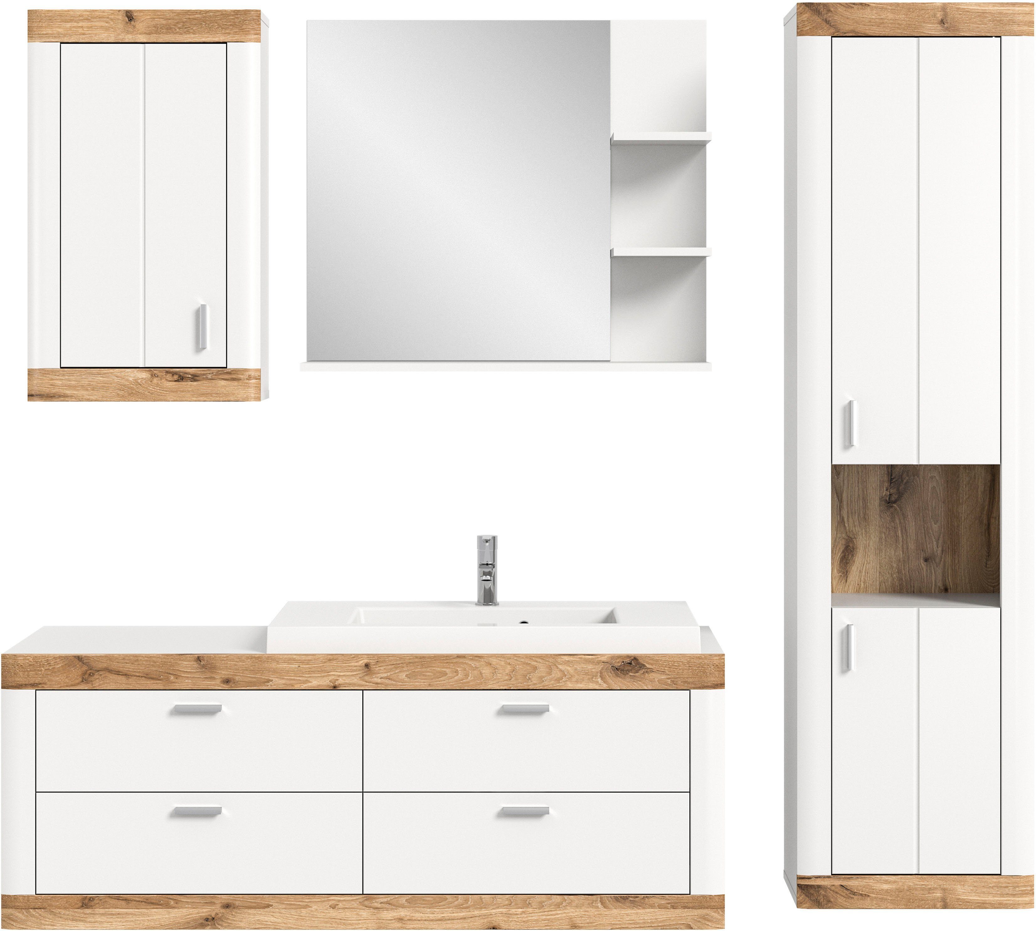 Home affaire Badkamerserie Landsby, 4-delig, inclusief mineralen gietwasbak, bestaande uit: (set, 4-delig) badmeubelsets wit