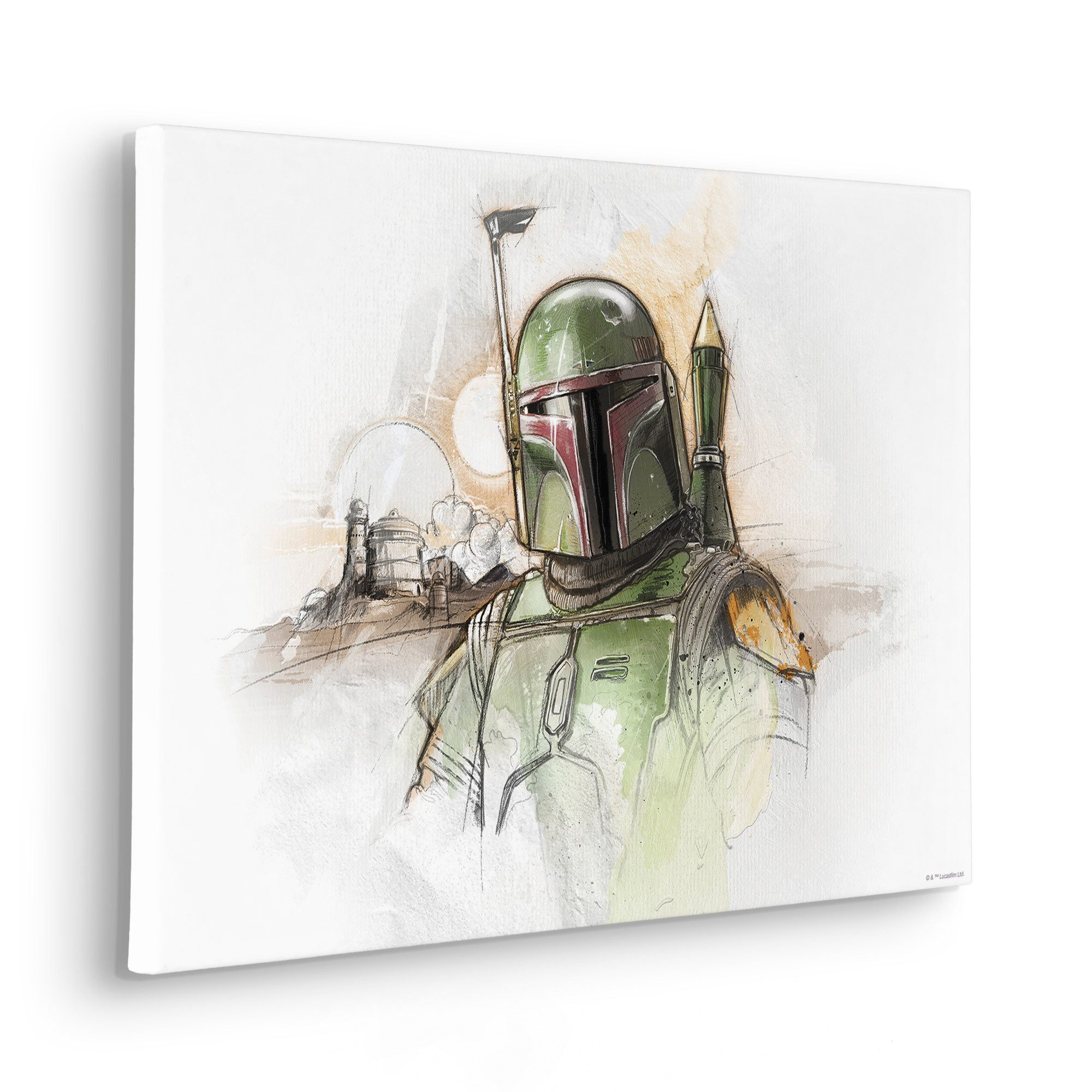 Komar Artprint op linnen Star Wars Boba Fett Sketch 60 x 60 cm (breedte x hoogte) - kinderkamer, decoratie (1 stuk)
