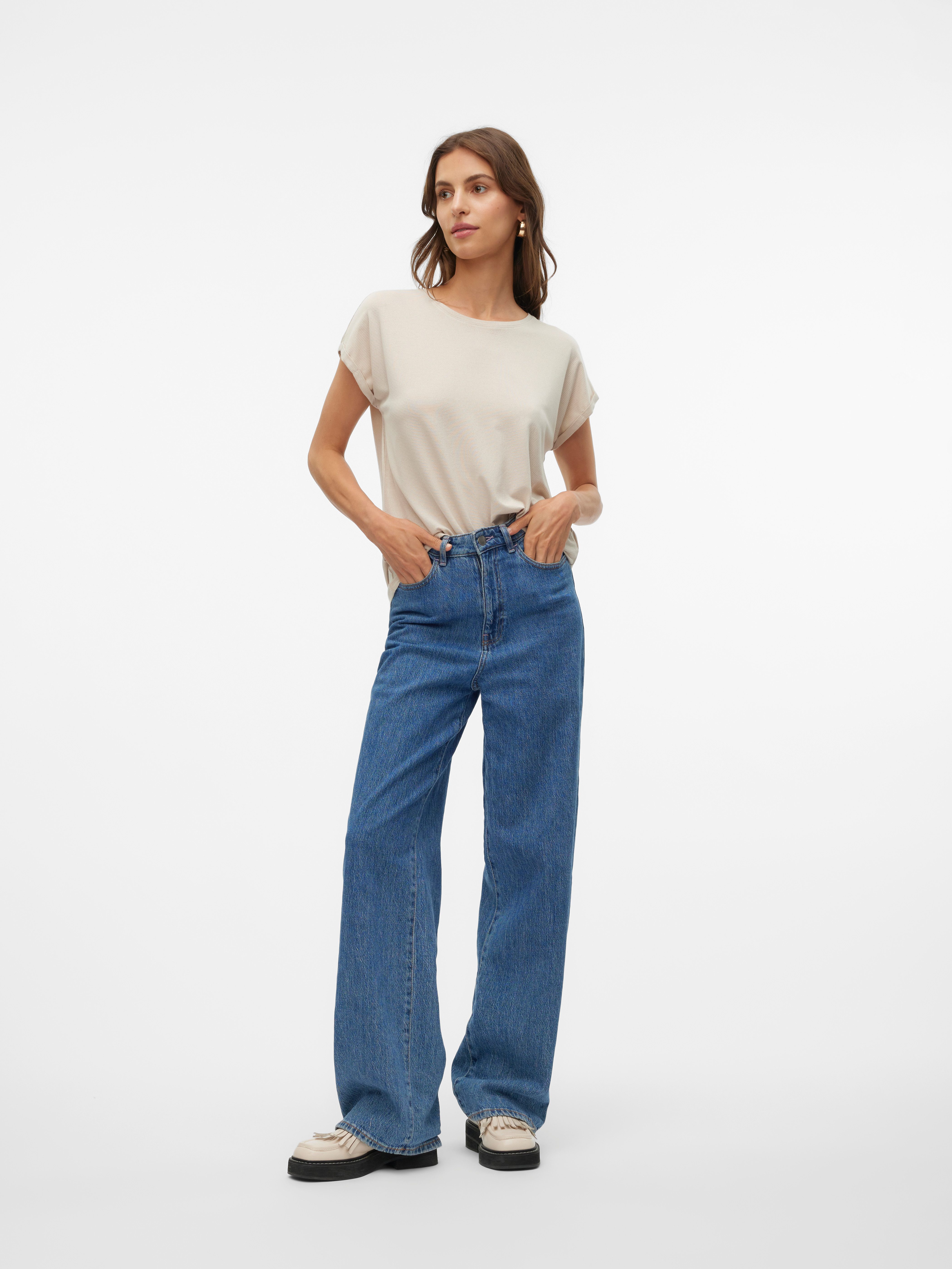 Vero Moda Shirt met ronde hals VMLAVA PLAIN SS TOP LUREX STRIPE