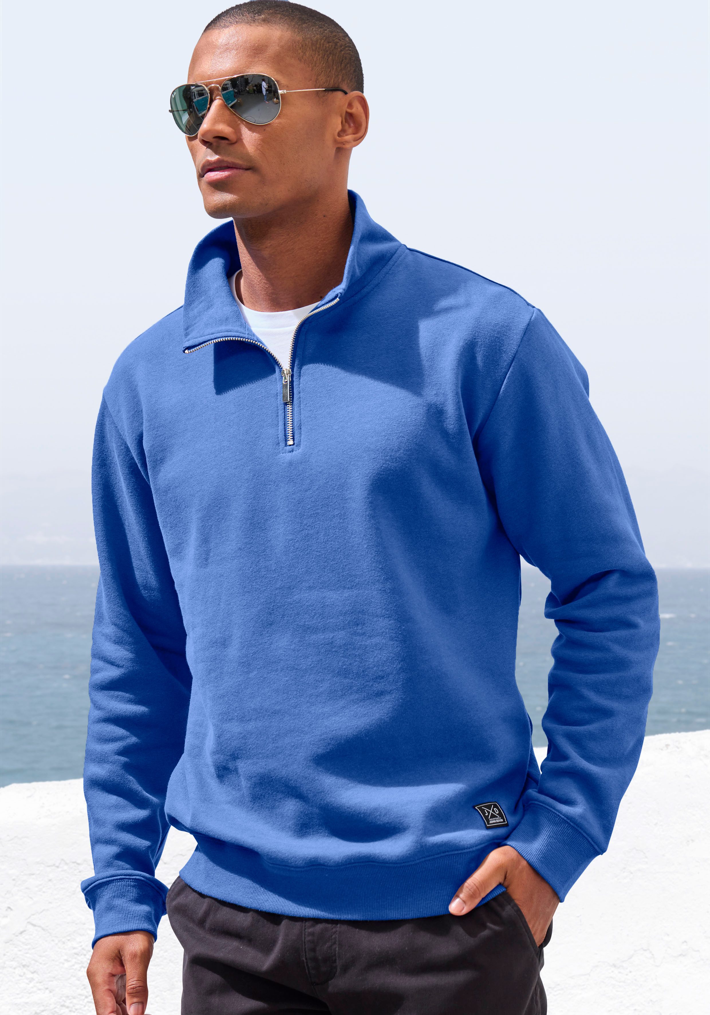 John Devin Sweatshirt Lange mouwen, sweatshirt met rits aan de staande kraag