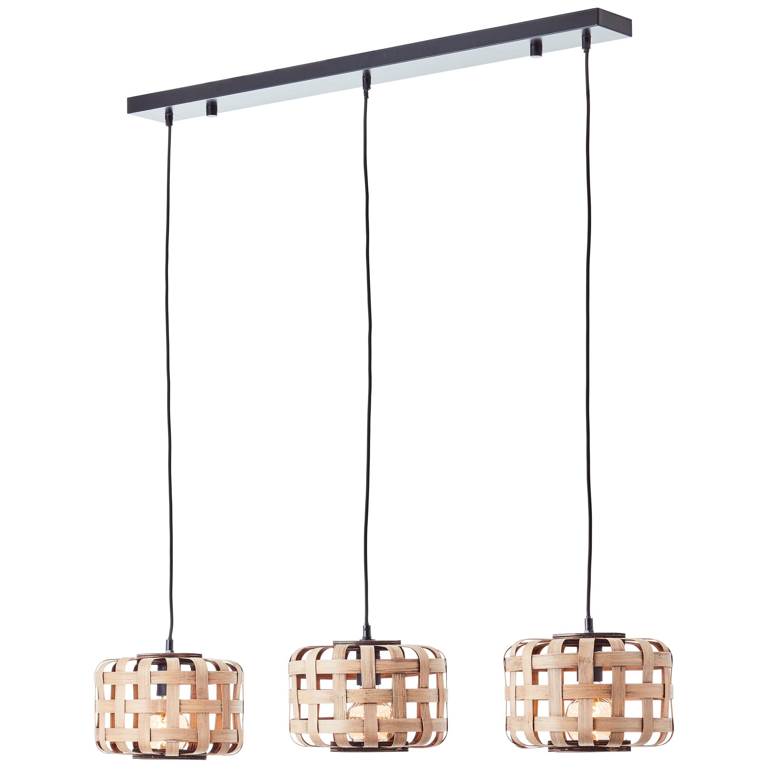 Brilliant Leuchten Hanglamp Woodline 146 x 25 x 104 cm, 3 x e27, kappen van bamboe, natuur/zwart (1 stuk)