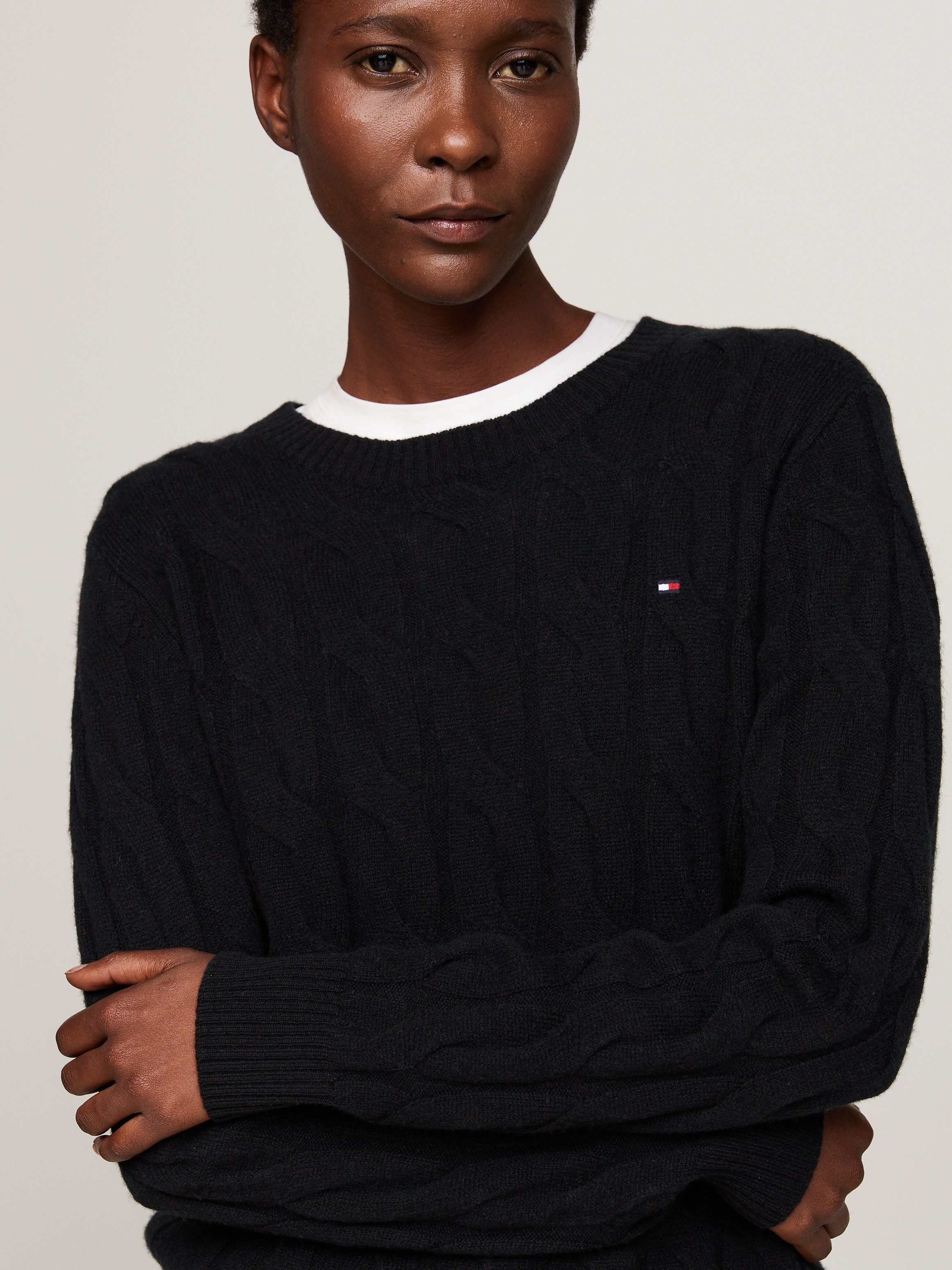 Tommy Hilfiger Gebreide trui SOFT WOOL CABLE C-NK met kabelpatroon van zuivere wol