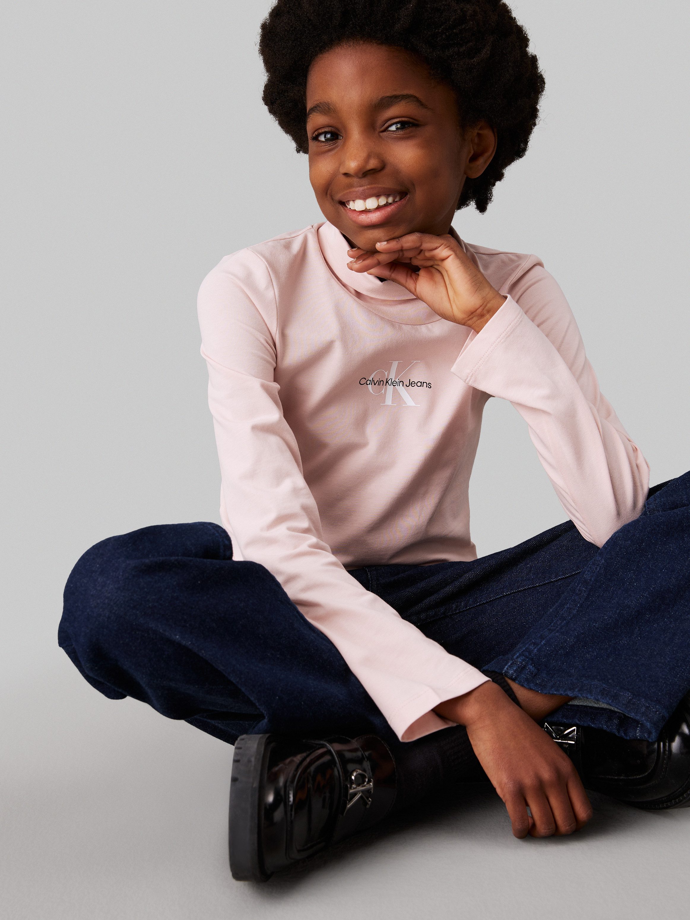 Calvin Klein Colshirt Monologo Ls Roll Neck Top voor kinderen tot 16 jaar en met logoprint