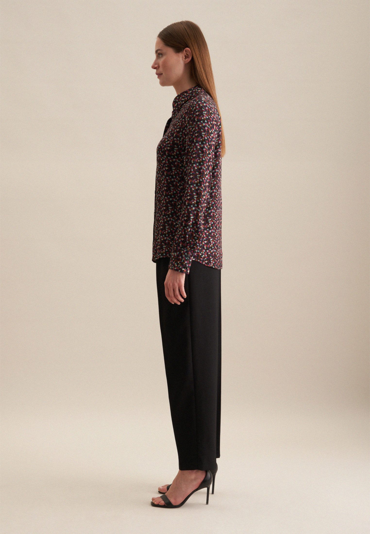 seidensticker Overhemdblouse Zwarte roos Lange mouwen kraag print