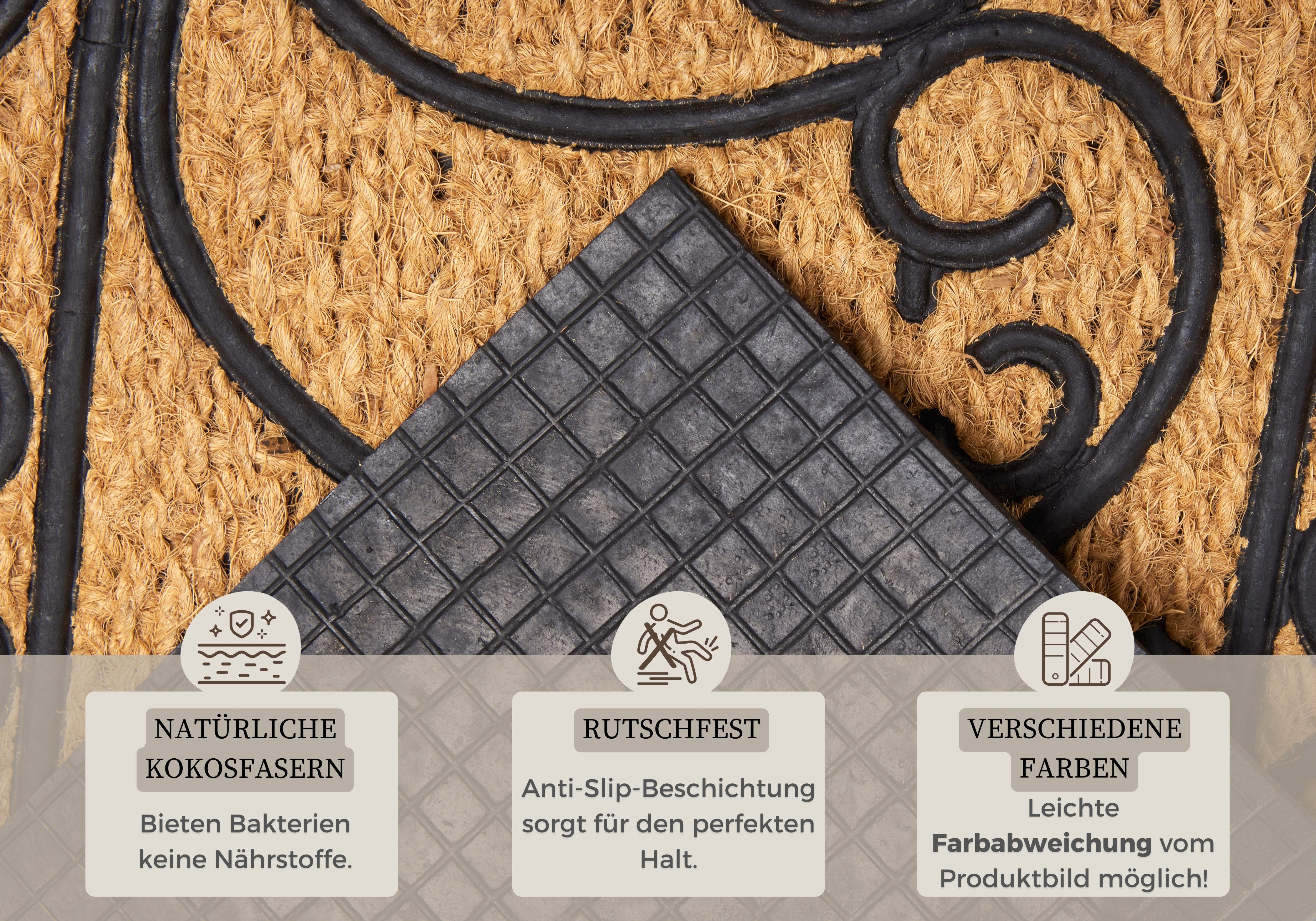 HANSE Home Mat Rechthoekig Kokos, rubber, vuilafstotende mat, buiten, antislip, binnen, kokosmat