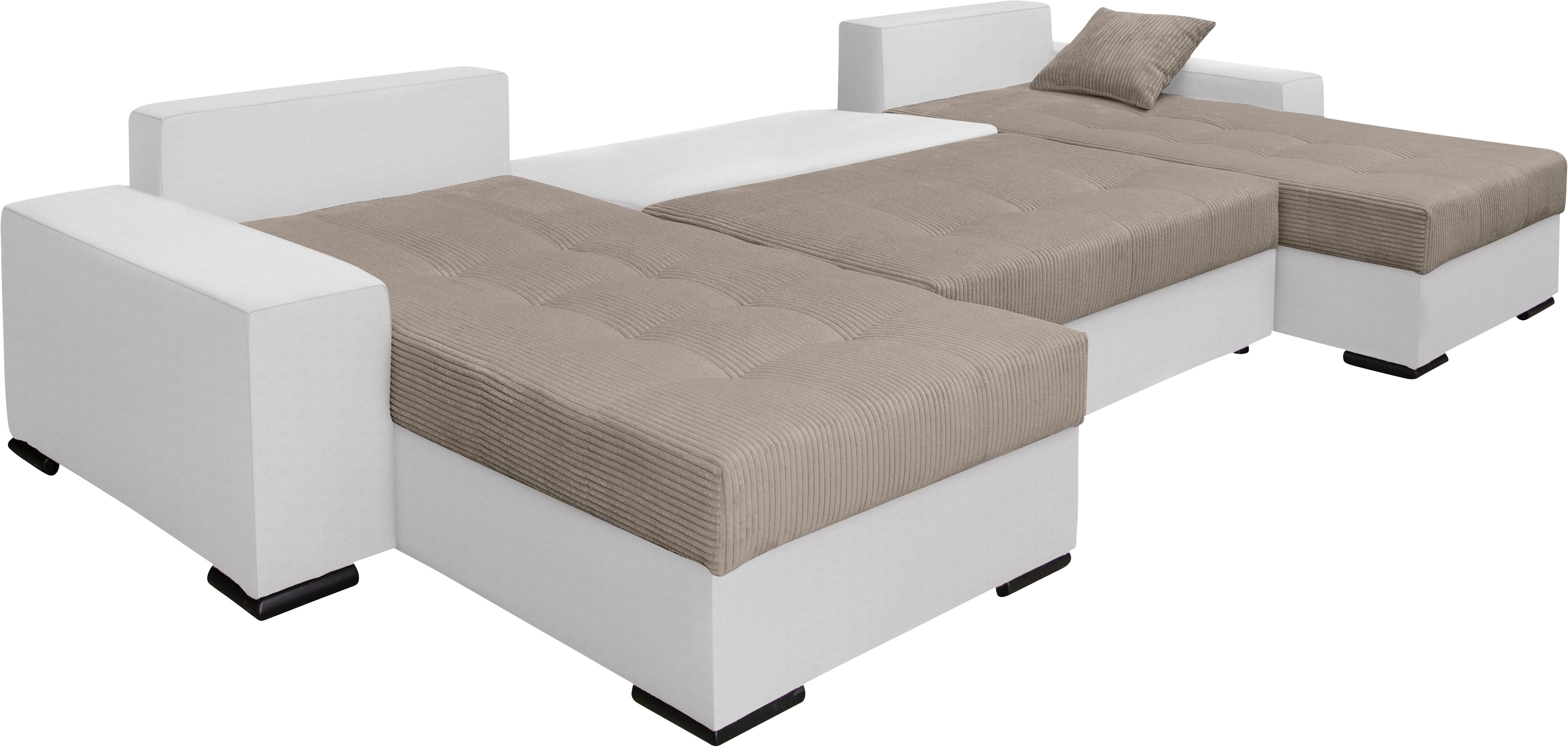 COLLECTION AB Zithoek XL-Josy U-vorm, breedte 313 cm, cord-/mix incl. bedfunctie, bedlade, met 4 gelijk grote rugkussens