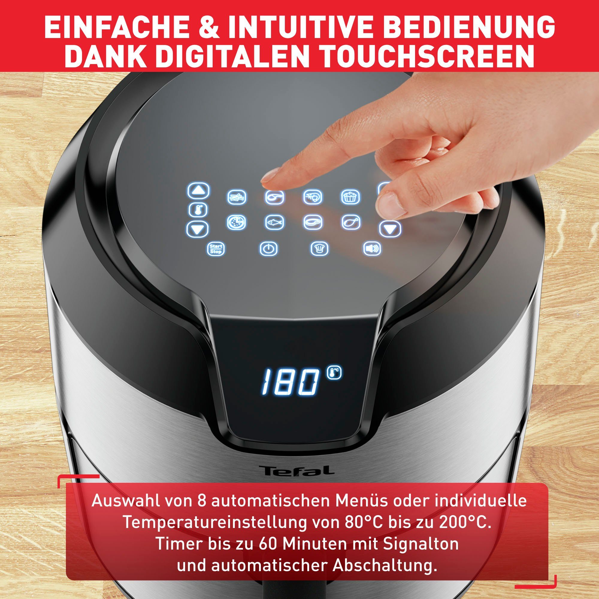 Tefal Airfryer EY401D.HERO Easy Fry Deluxe met accessoires, capaciteit 1,4 kg, 8 automatische programma's