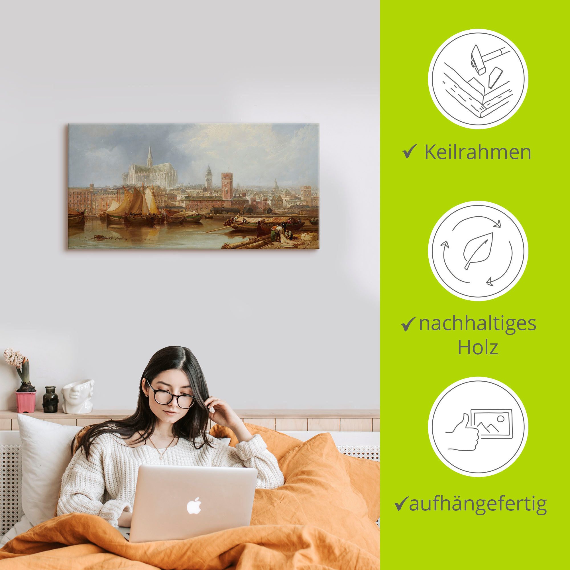 Artland Artprint Uitzicht op Keulen, onvoltooide kathedraal als artprint van aluminium, artprint voor buiten, artprint op linnen in verschillende maten
