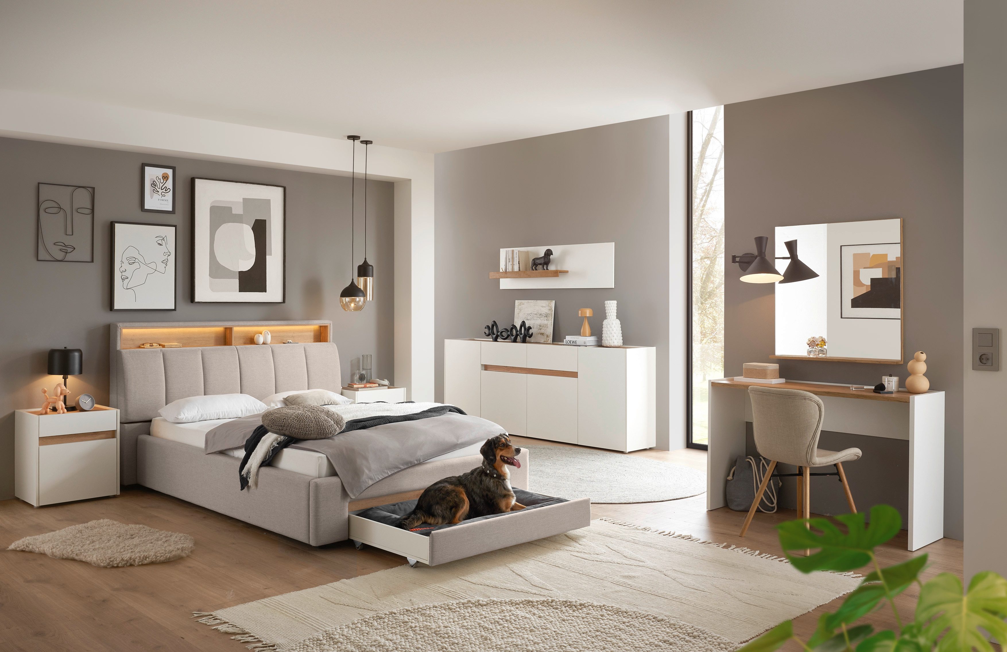 INOSIGN Gestoffeerd bed CiTY/GiRON,, gepolsterd opbergbed, met LED-verlichting Bedkisten met hondenbed of als opbergruimte, opklapbare hoofdeinden