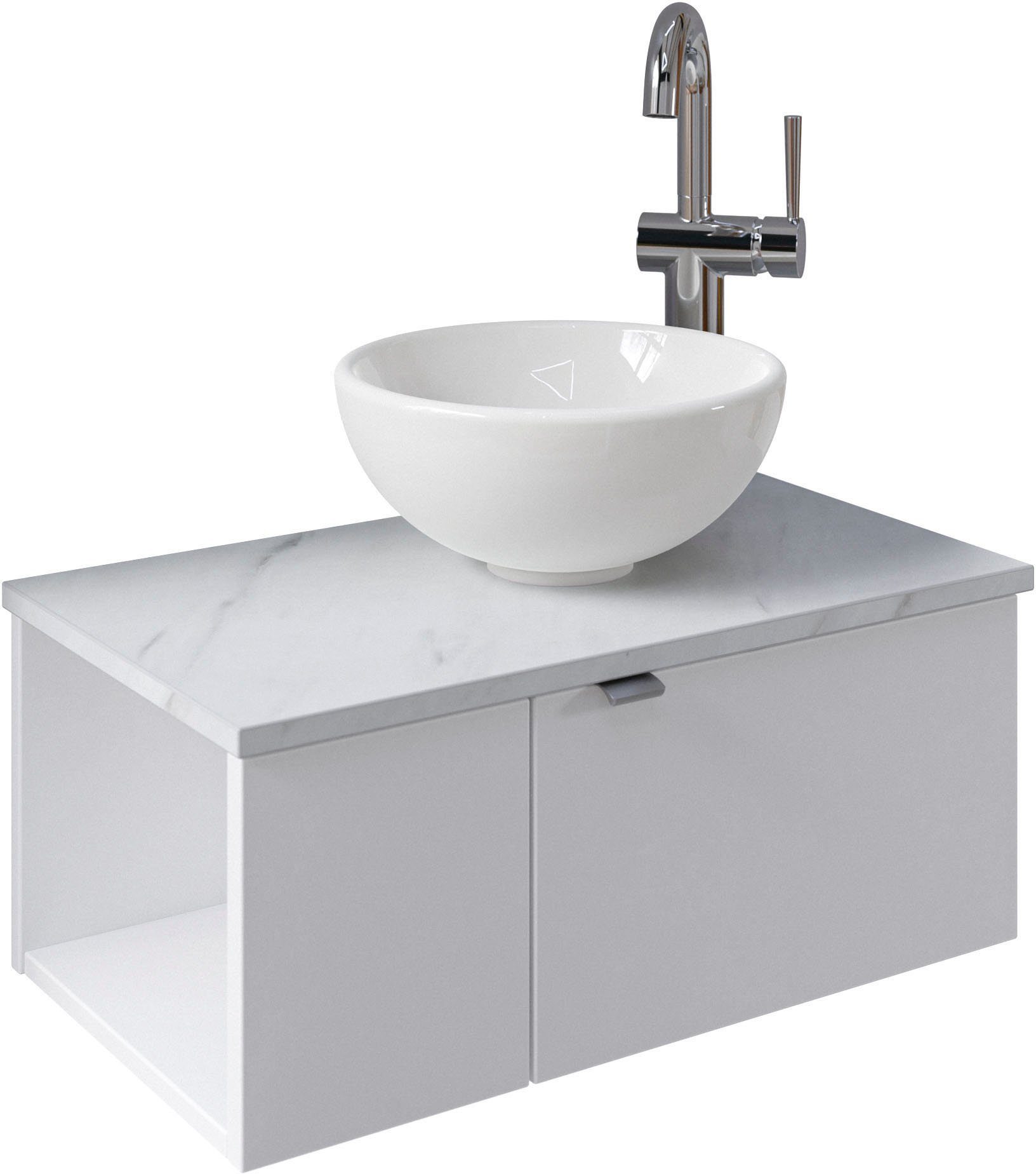 Saphir Wastafelonderkast Serie 6915 wastafel met onderkast voor gastenbadkamer, tweede toilet (3-delig) wastafelmeubels wit