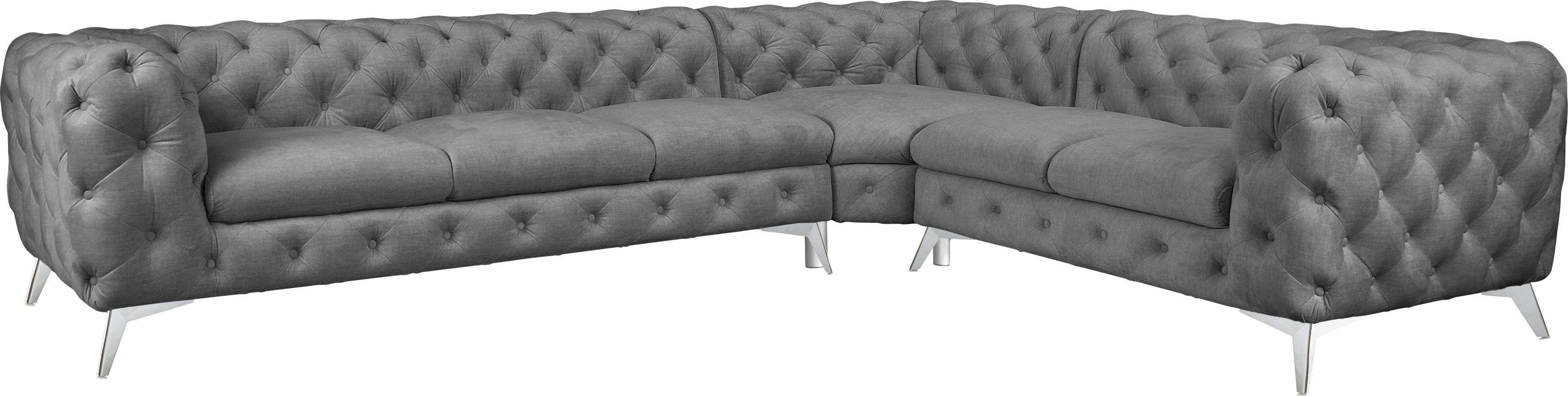 Leonique Chesterfield-bank Glynis L-vorm luxueuze capitonnage, moderne chesterfield look, kleur van de poten ter keuze
