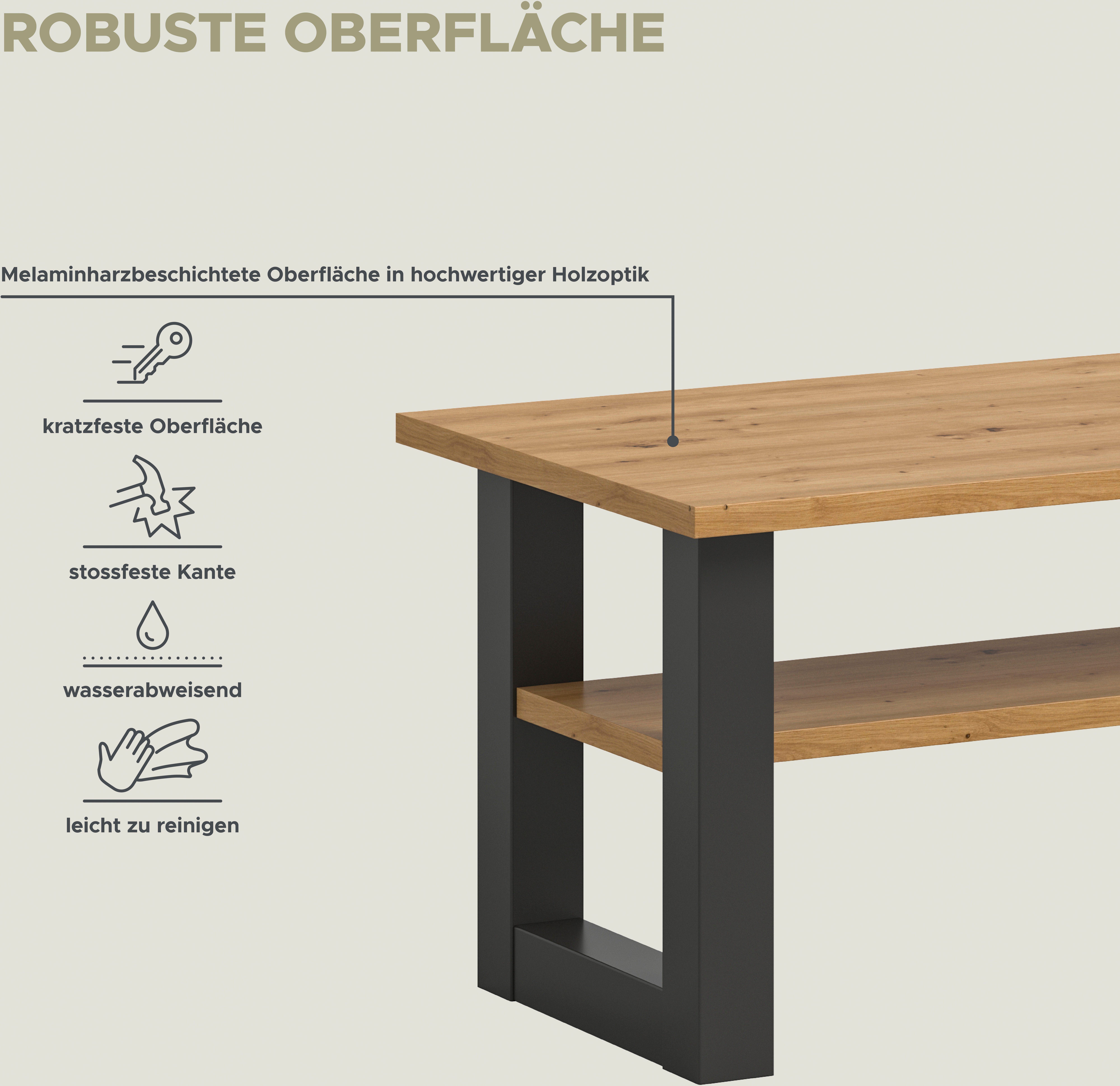 INOSIGN Salontafel Rail, breedte 90 cm, met onderblad, inclusief sledeframe