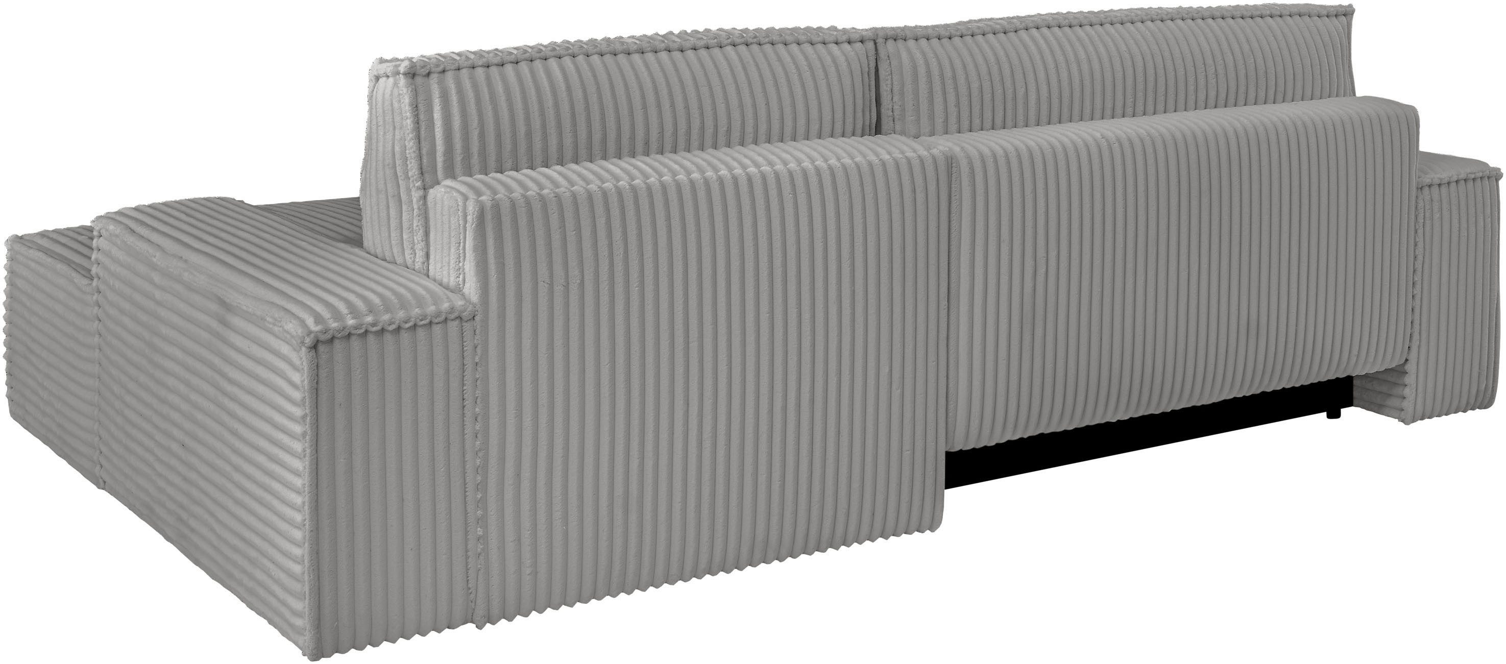 andas Hoekbank Finnley slaapbank 267 cm in Bouclé, fijne structuur en cord, L-vorm