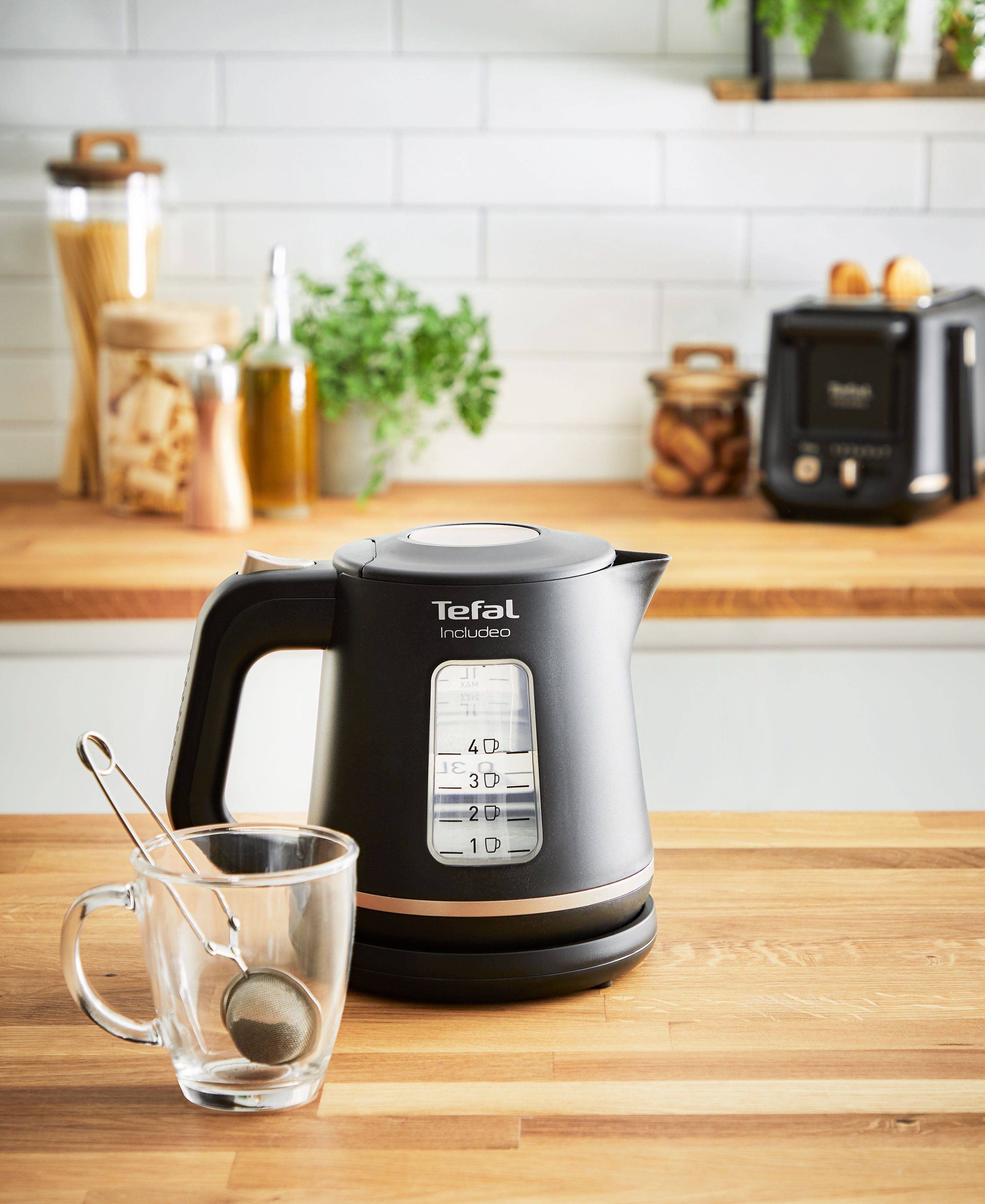 Tefal Waterkoker KI5338 Includeo, 1 l, Antisliphandgreep, waterniveauaanduiding, uitneembare filter