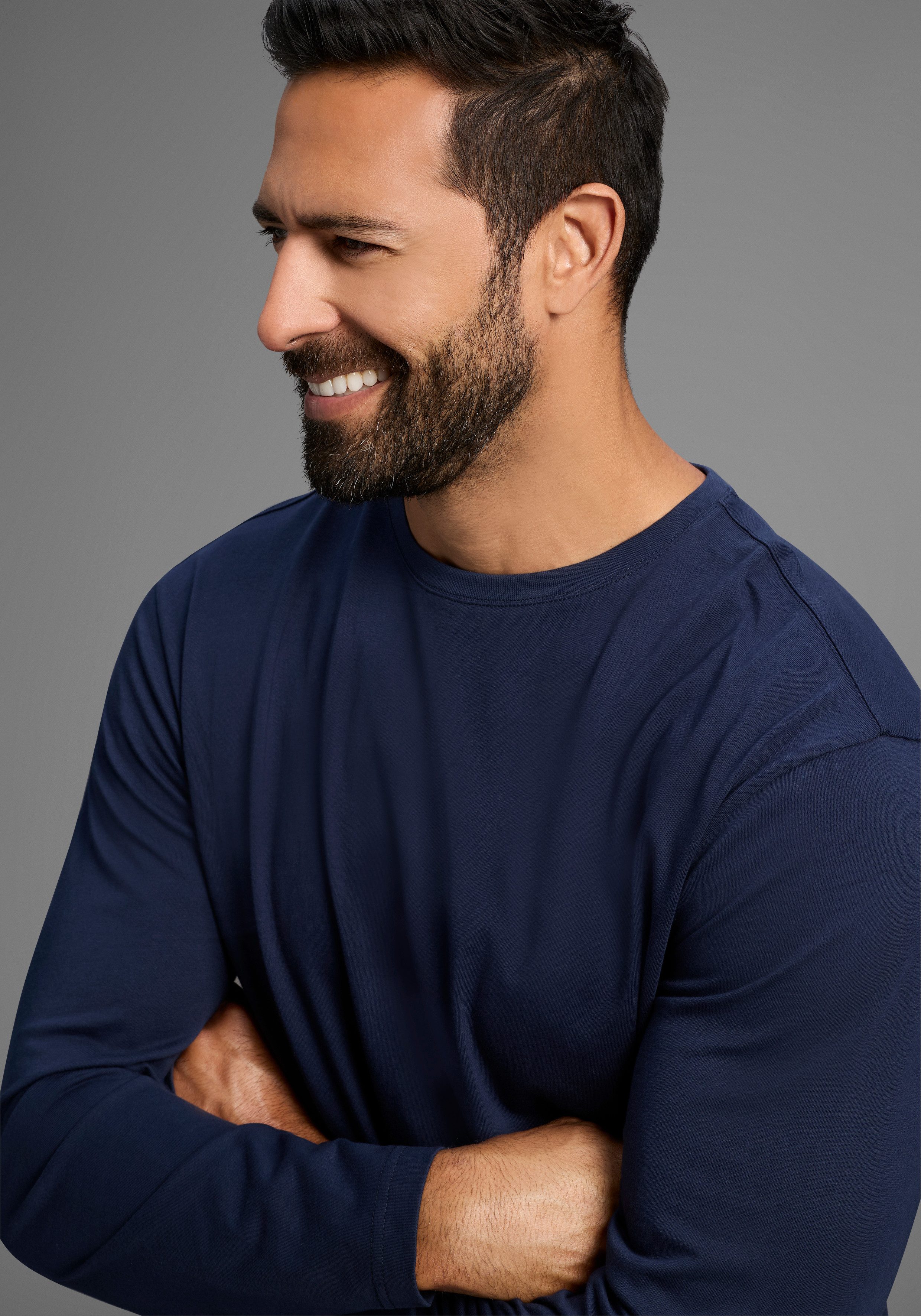 Man's World Shirt met lange mouwen Nieuwe kleur ! Lange mouwen, effen, van katoen, in 3-pack (3-delig, Set van 3)
