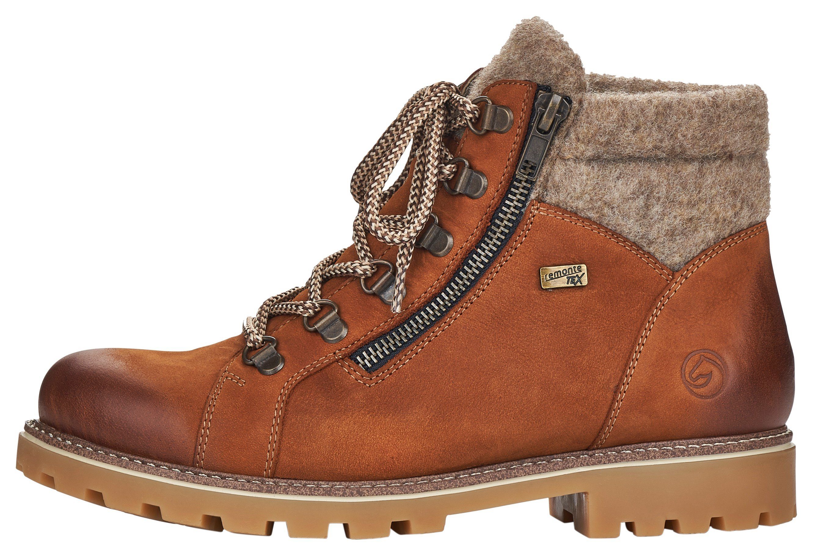 Remonte Winterlaarzen blokhak, outdoorschoen, veterschoen in trendy bergbeklimmer-look