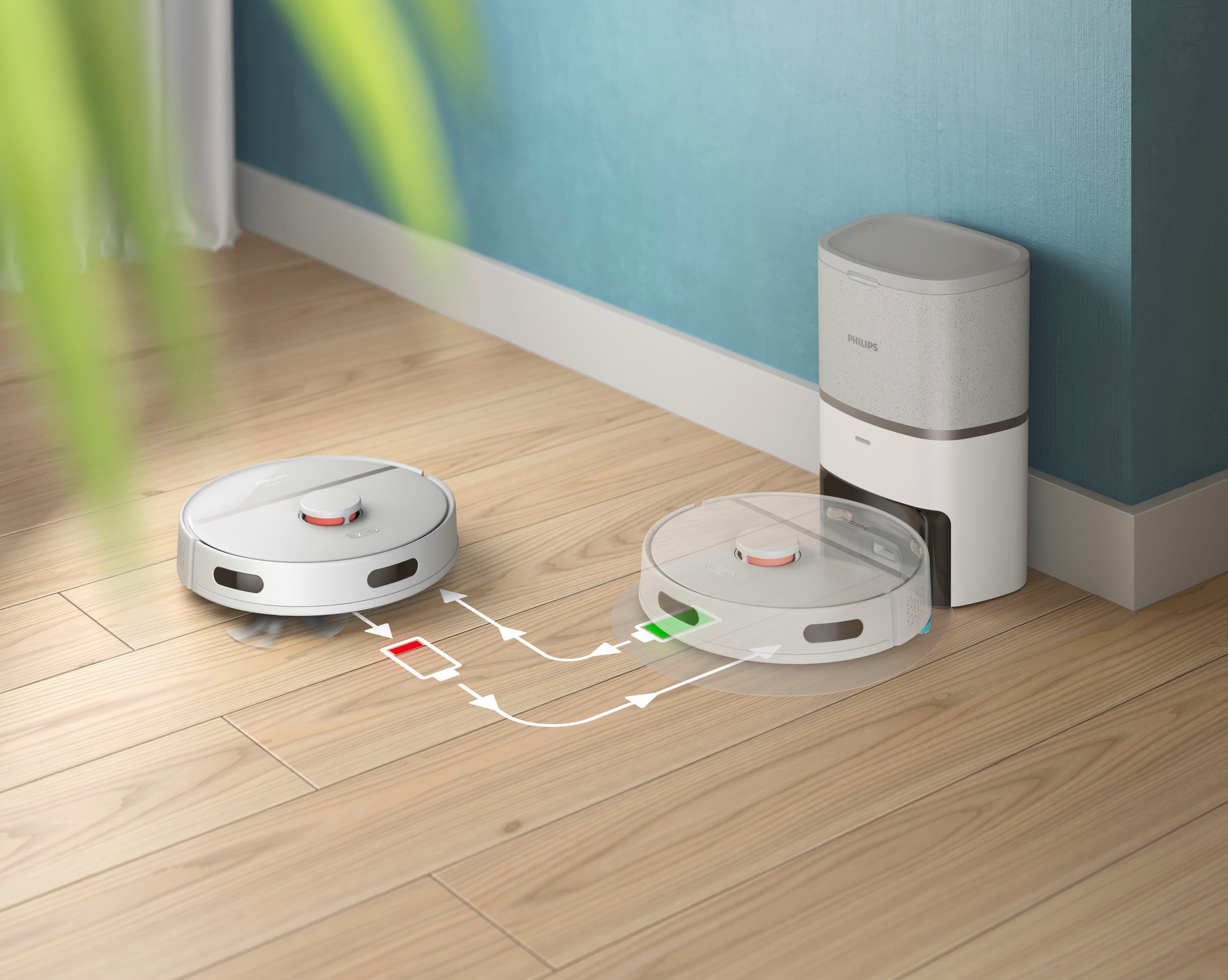 Philips Robotstofzuiger XU3110/02, batterijduur 230 min, tapijt functie 360° lasernavigatie en dweilfunctie, incl. reinigingsstation