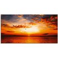 artland print op glas zonsondergang aan het strand met prachtige hemel (1 stuk) oranje