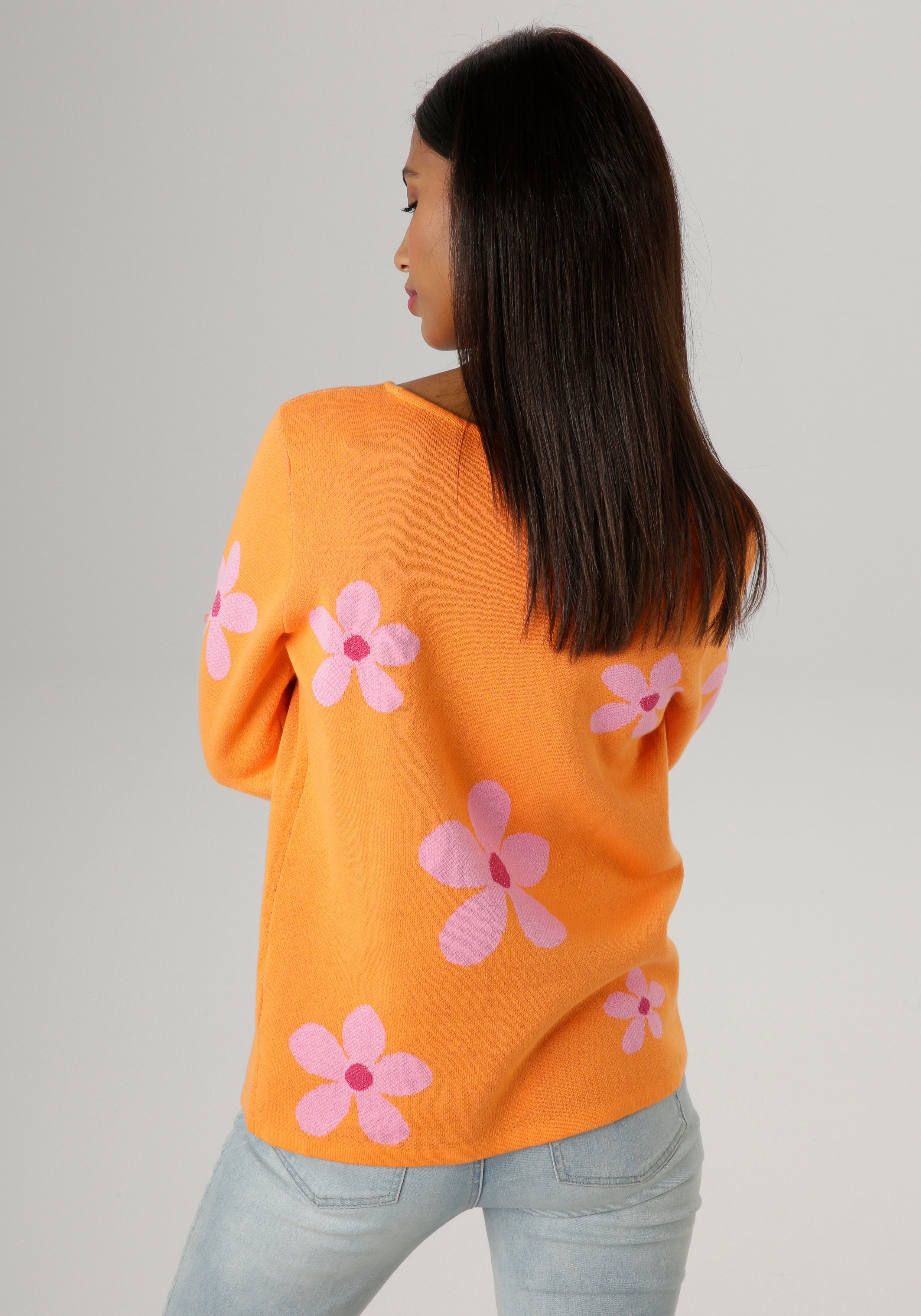 Aniston SELECTED Trui met ronde hals met gouden details in het bloempatroon