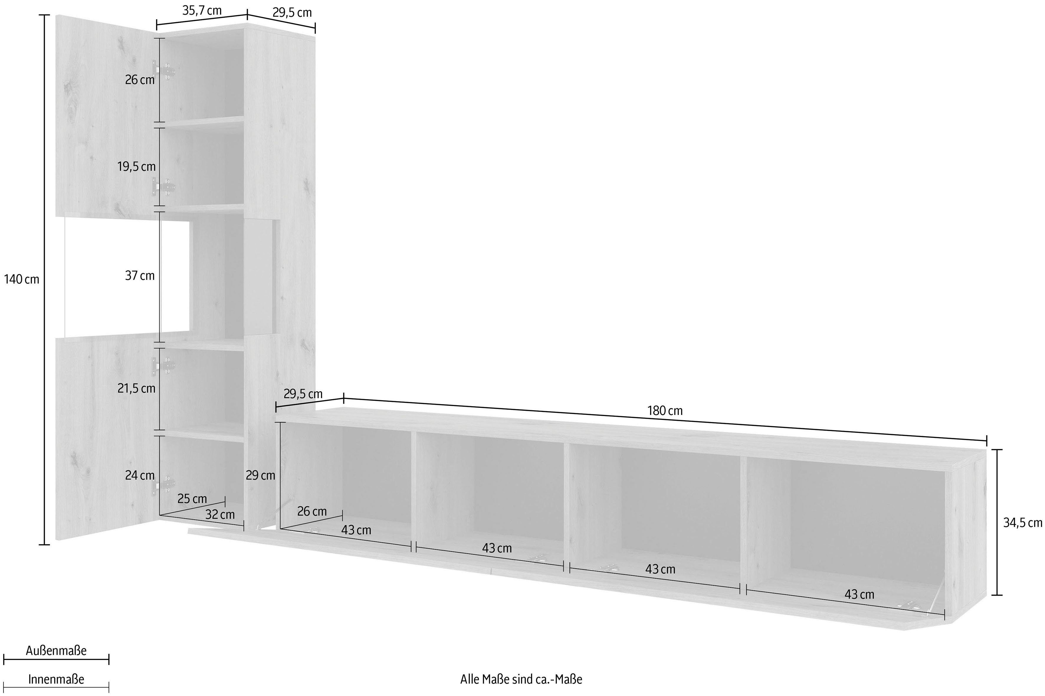 INOSIGN Wandmeubel Ava, woonkamer-set hangend/staand te monteren, vitrinekast, lowboard