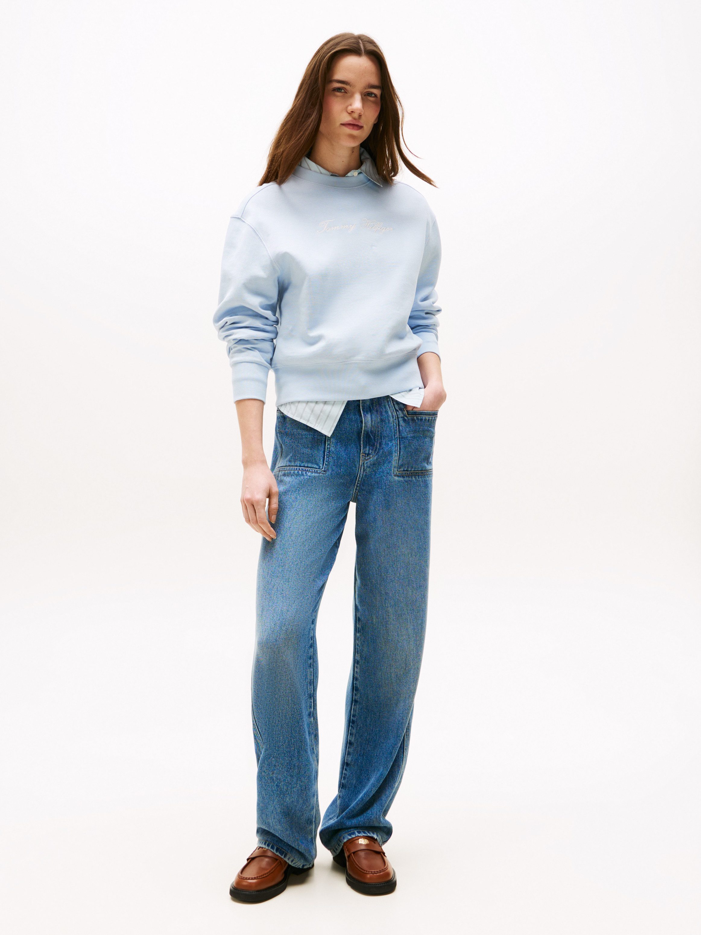 Tommy Hilfiger Sweatshirt SCRIPT REG PIQUE SWTSHRT met tommy hilfiger script-logo-opschrift