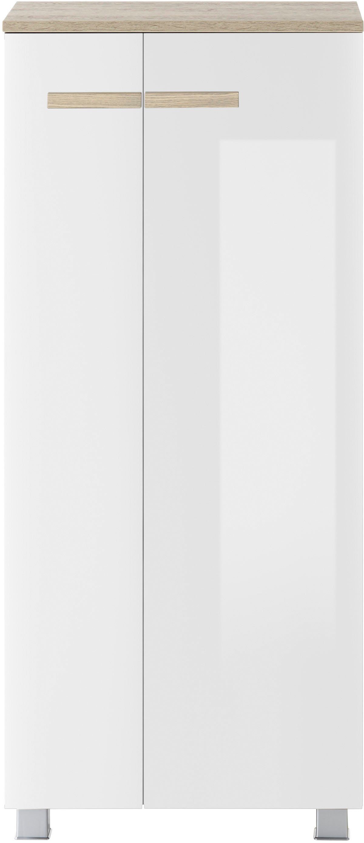 Places of Style Halfhoge kast SOLiD, badkamerkast in modern ontwerp, kast met houten grepen