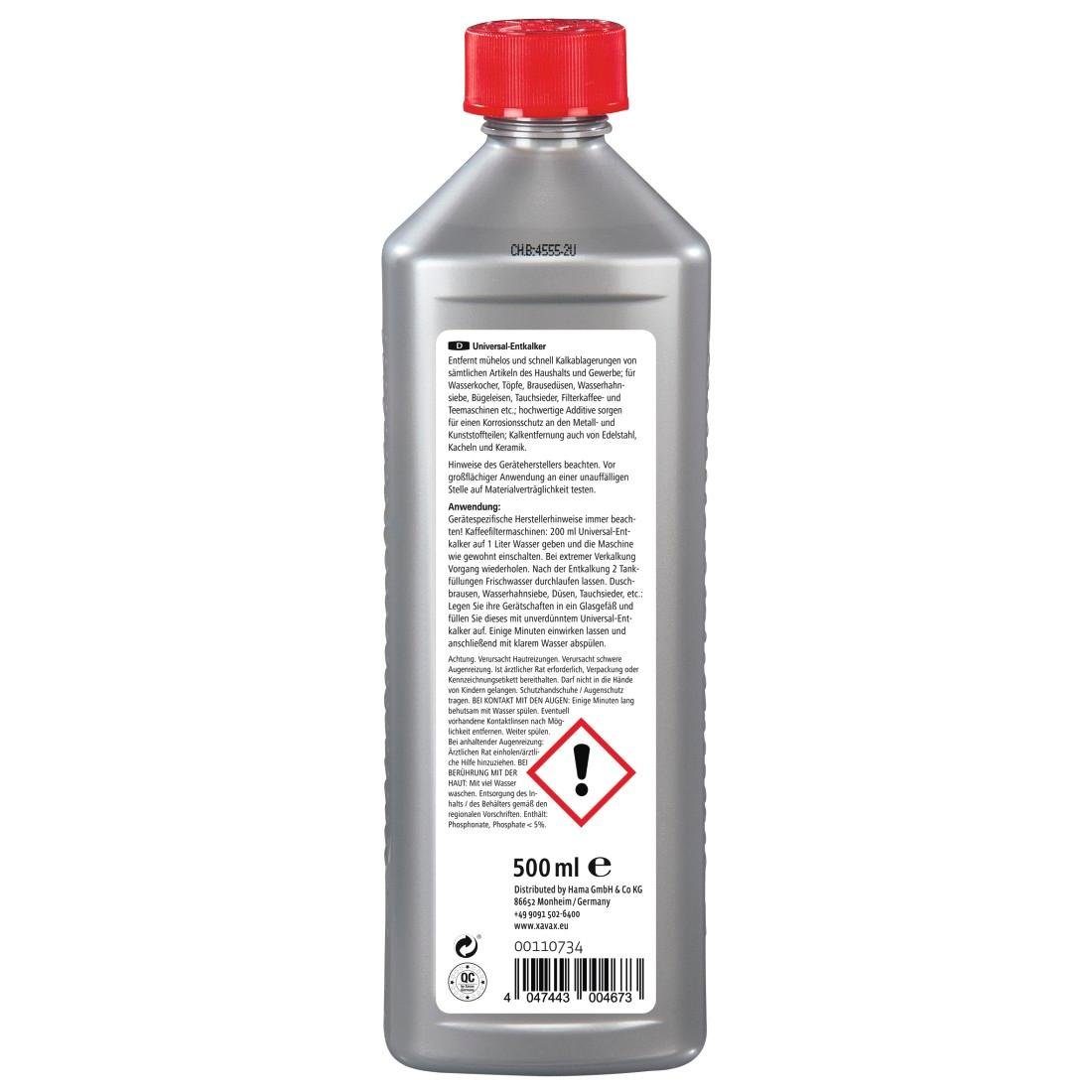 Xavax Ontkalker Universele ontkalker, Kalkverwijderaar bijv. voor koffiezetapparaten, ontkalkingsmiddel, 500 ml