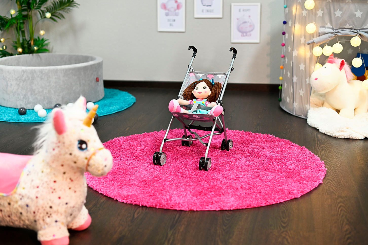 Knorrtoys® Poppenbuggy Sim - star grey pink