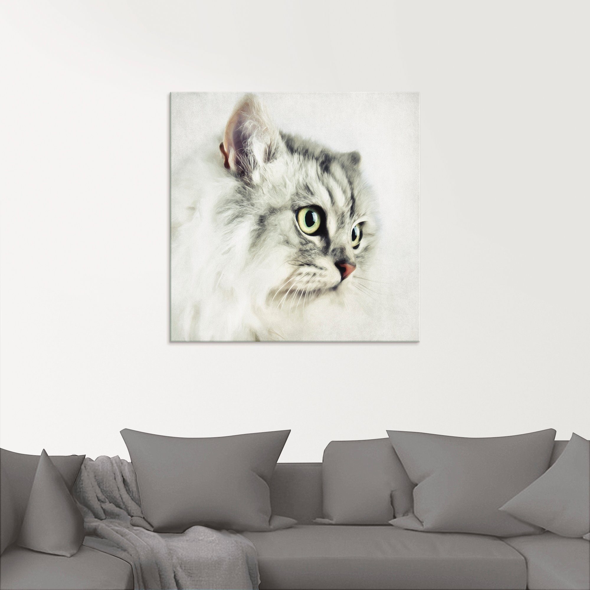 Artland Print op glas Kattenportrett wit in verschillende maten