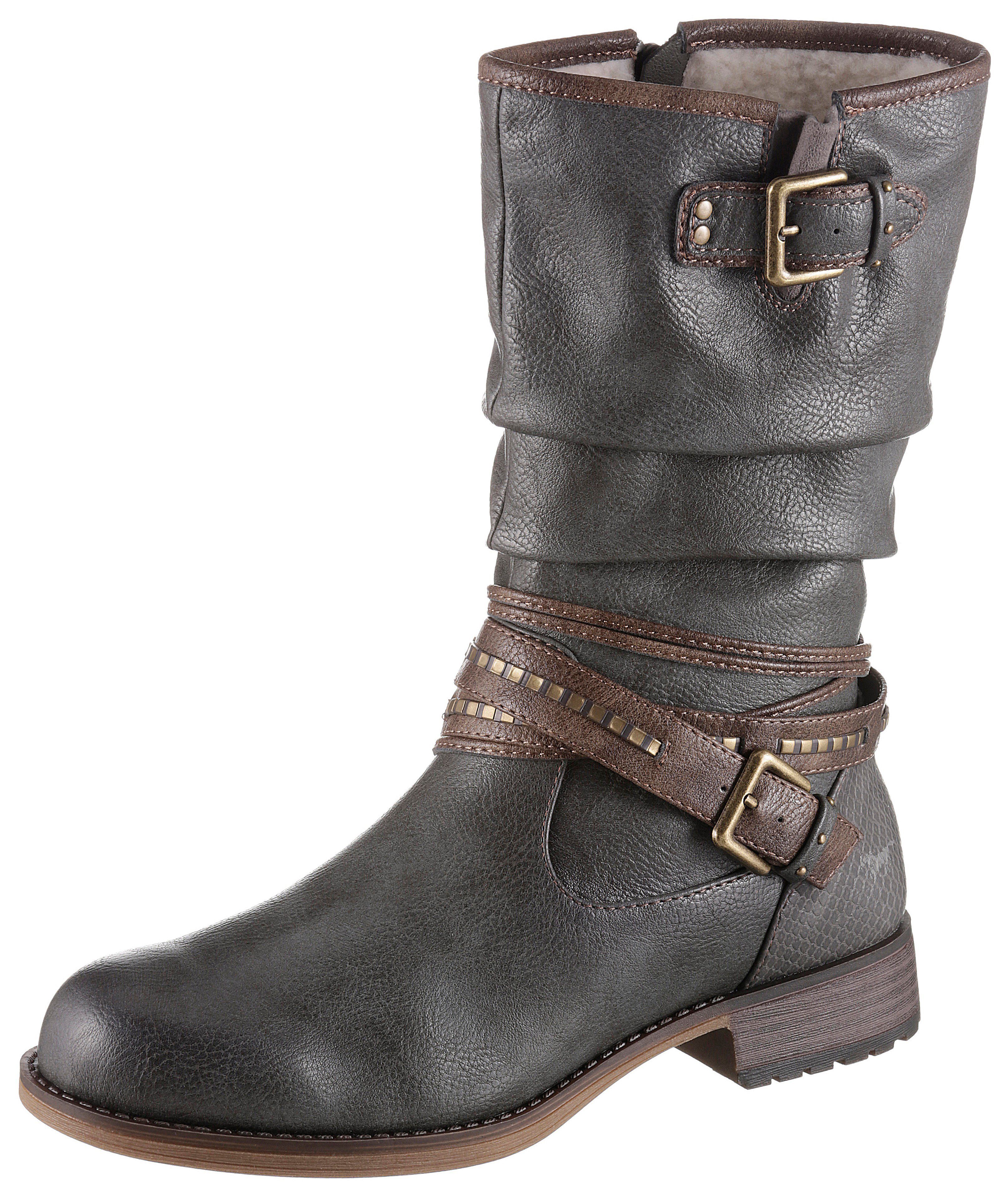 Mustang Shoes Winterlaarzen , enkellaarsjes, winterlaarzen met decoratieve gespen aan de slouchy schacht dames winterlaarzen maat 40 EU grijs