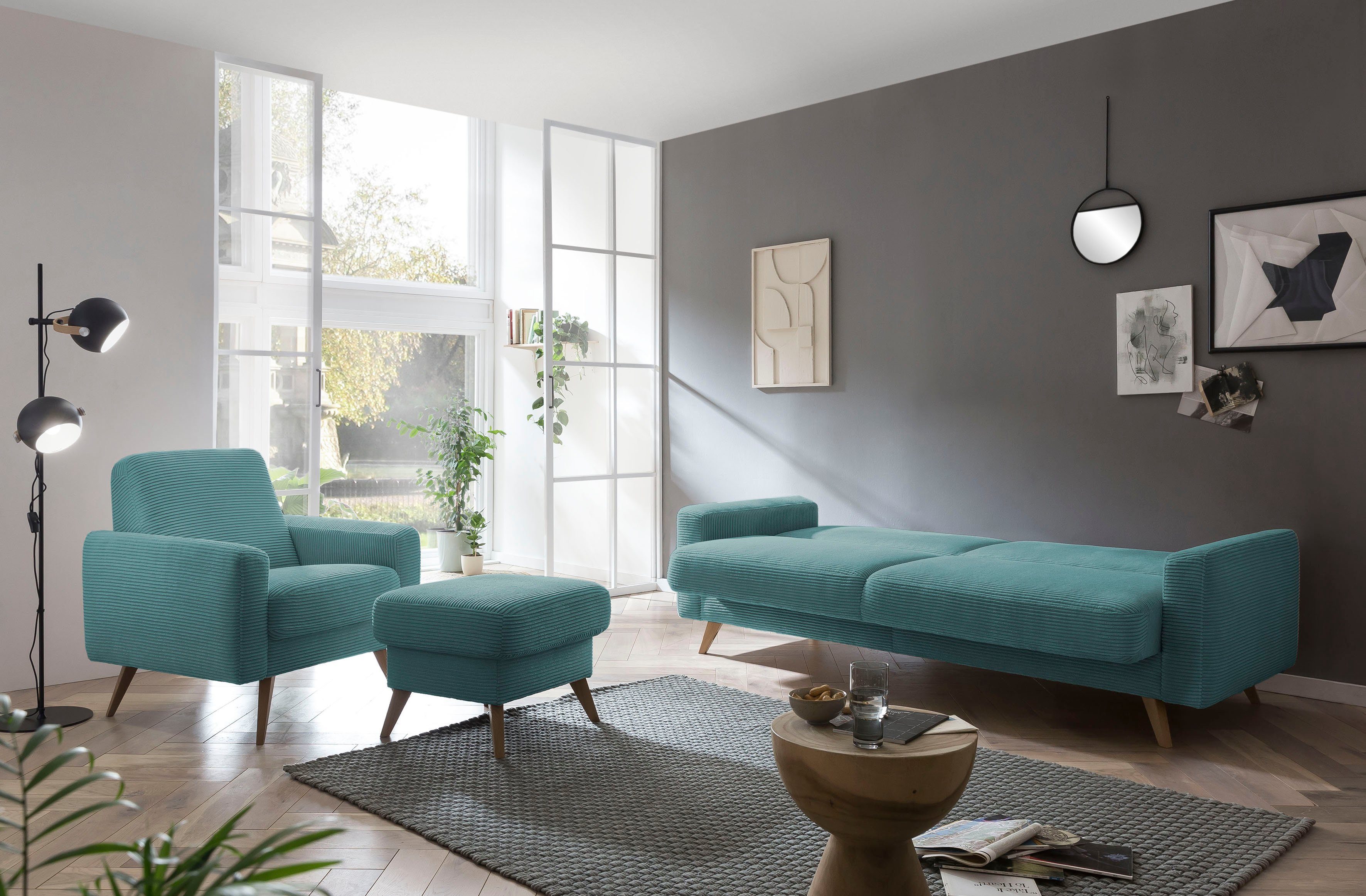 exxpo - sofa fashion 3-zitsbank Samso, elegant en comfortabel, actuele cord bekleding, kantelbank