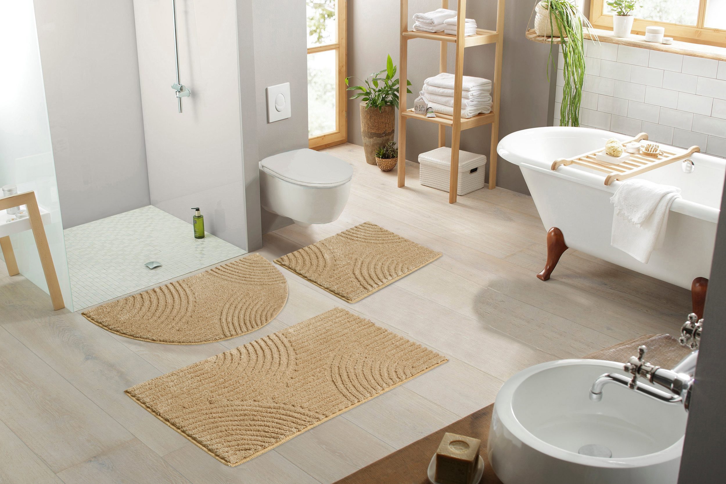 my home Badmat Ognon, Scandi, Boho, modern patroon Badkleed, uni-kleuren, hoog-laag effect (1 stuk)