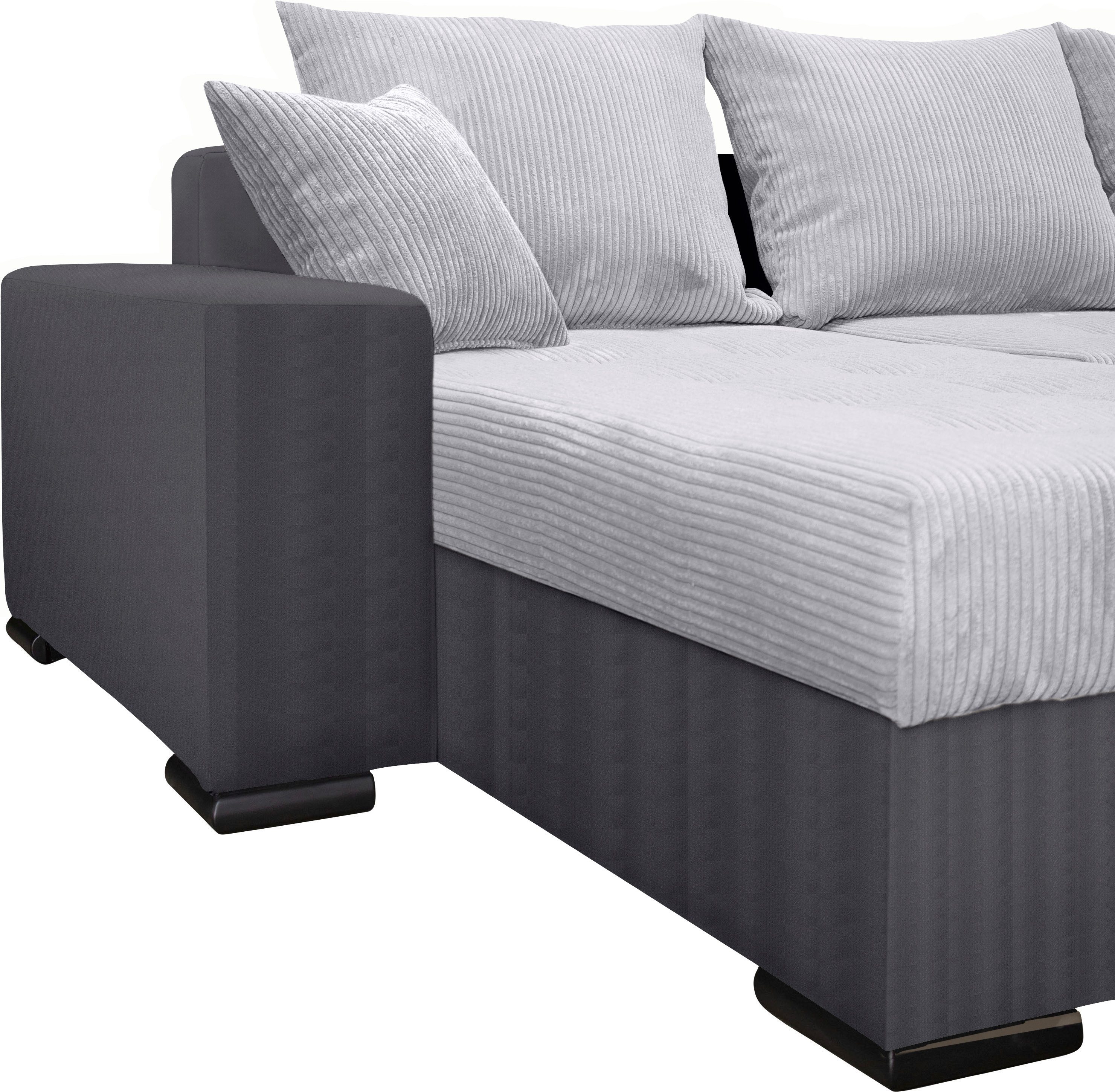 COLLECTION AB Zithoek XL-Josy U-vorm, breedte 313 cm, cord-/mix incl. bedfunctie, bedlade, met 4 gelijk grote rugkussens