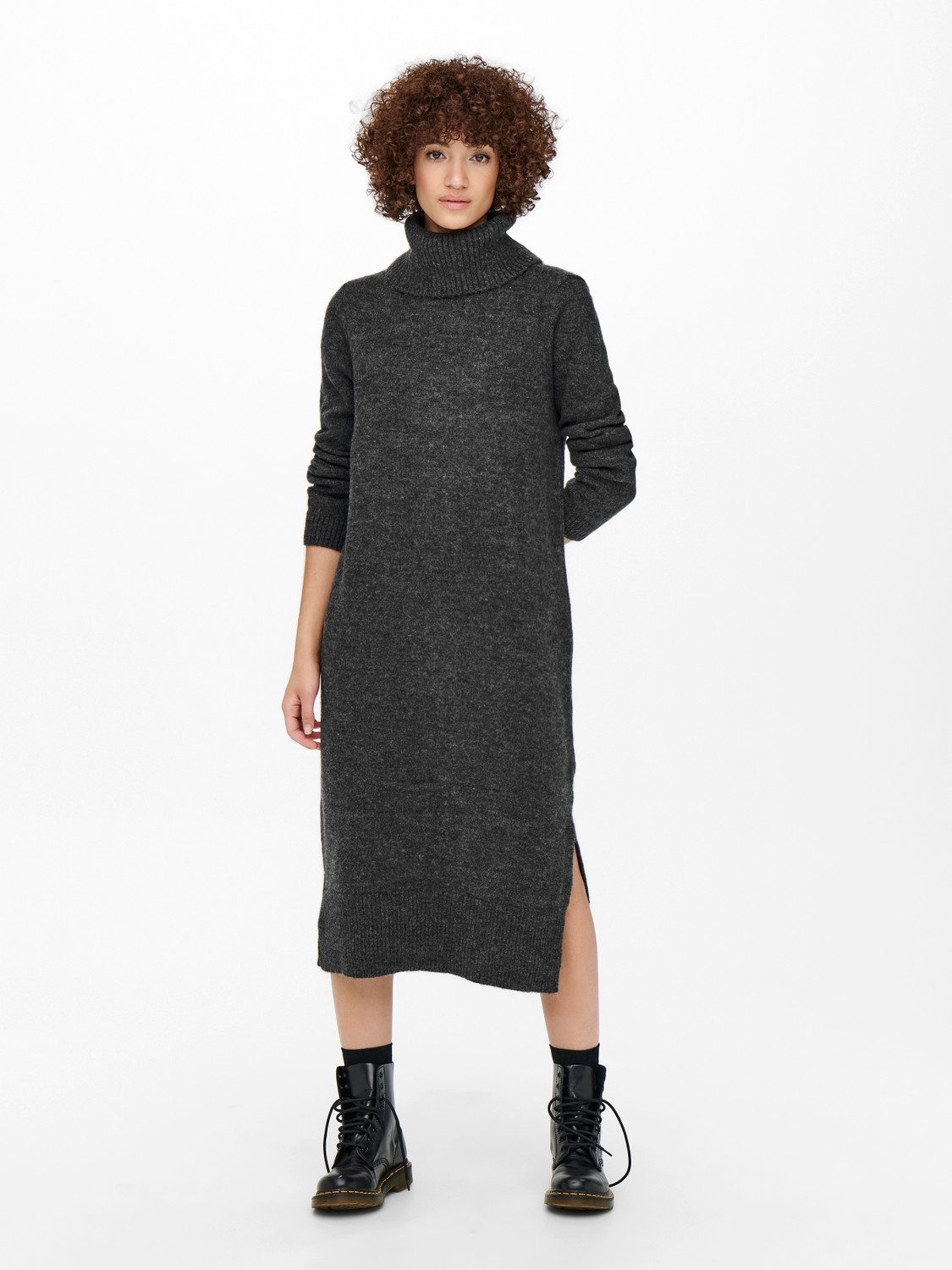 Only Gebreide jurk ONLBRANDIE L/S ROLL NECK DRESS dames jurken maat M (38) grijs