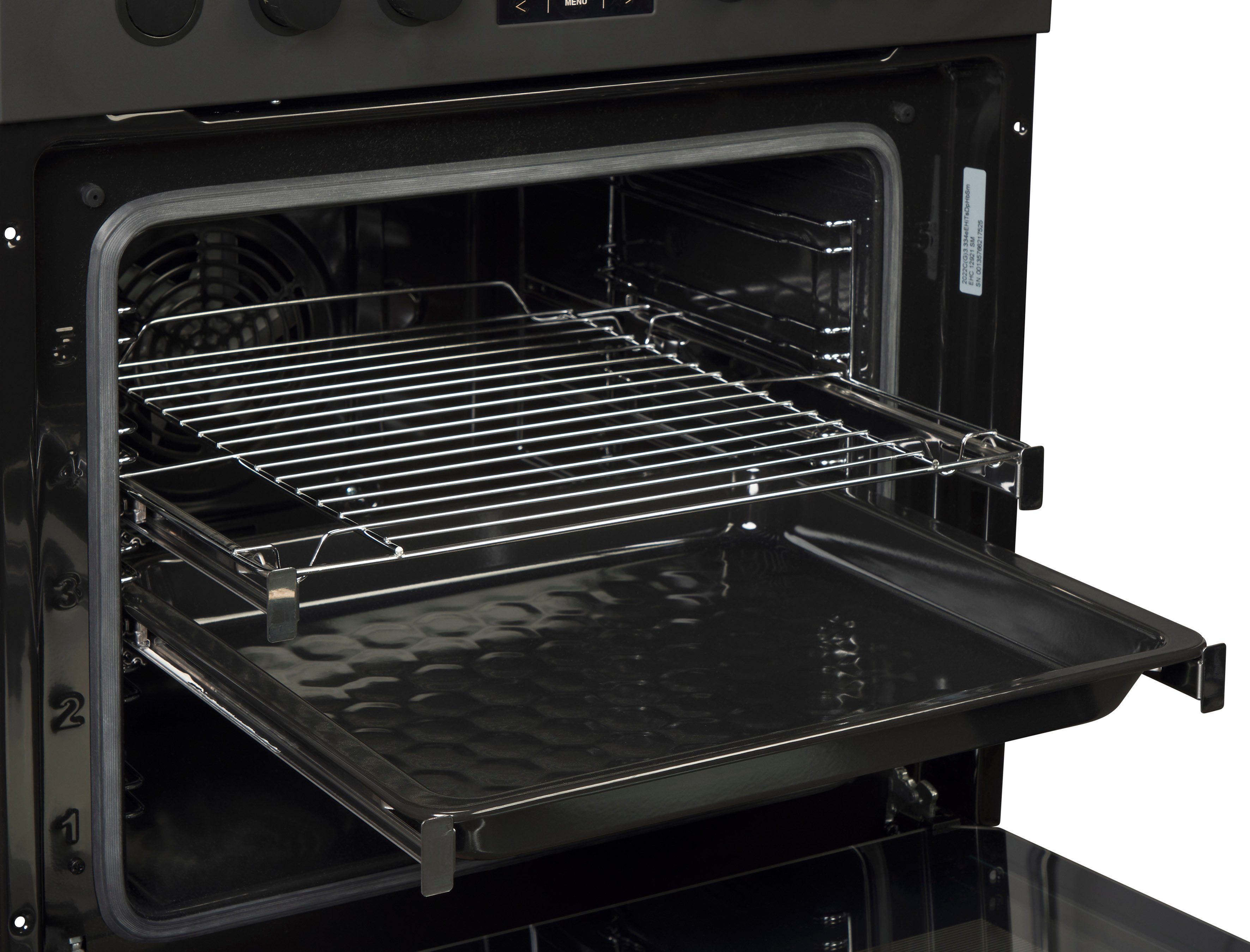 Amica Inbouw elektrisch fornuisset EHC 12921 SM Oven met 11 programma's en tweeledig uittrekbare bakplaat rails.