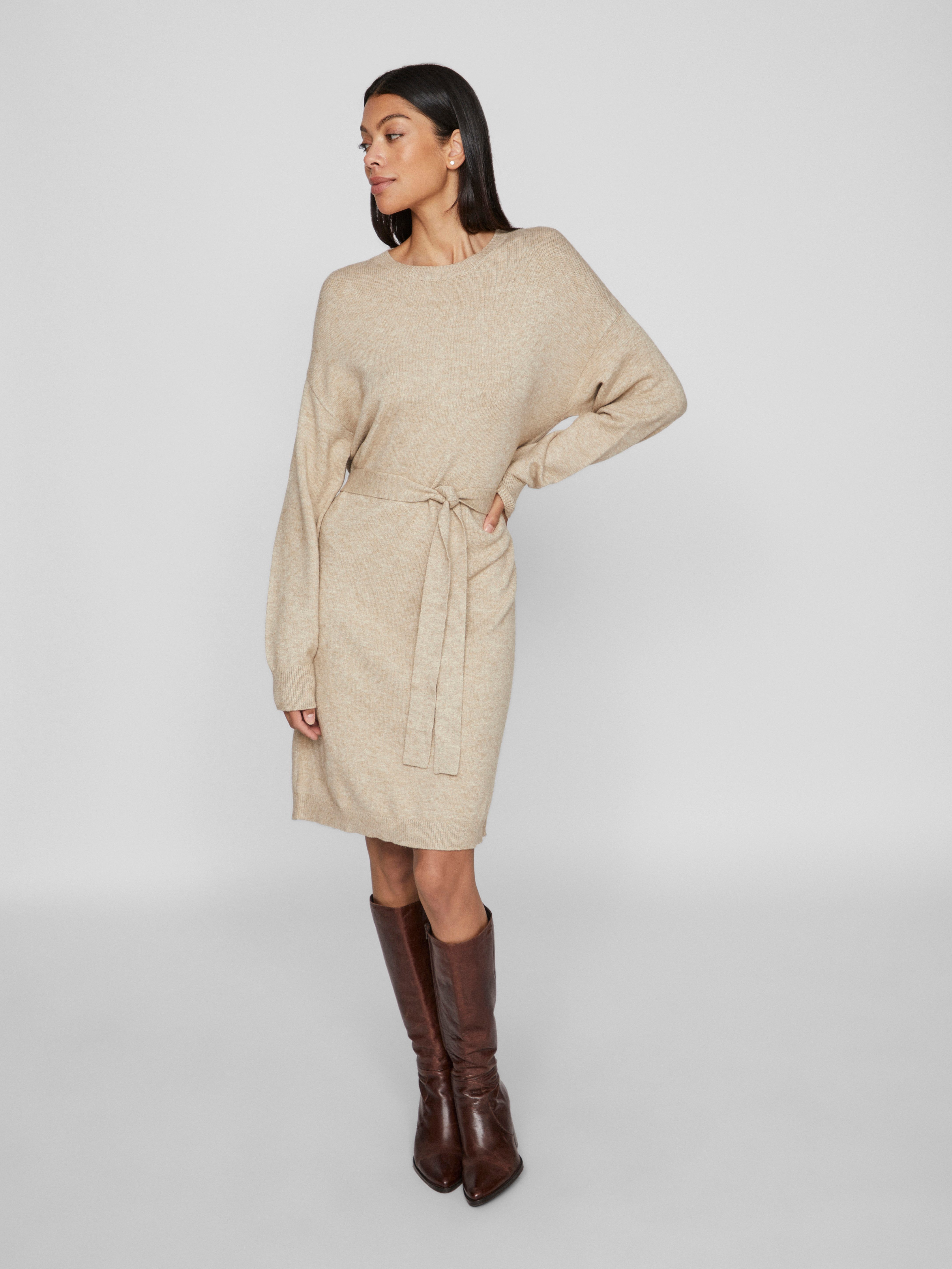 Vila Gebreide jurk VIRIL O-NECK L/S BELT KNIT DRESS - NOOS