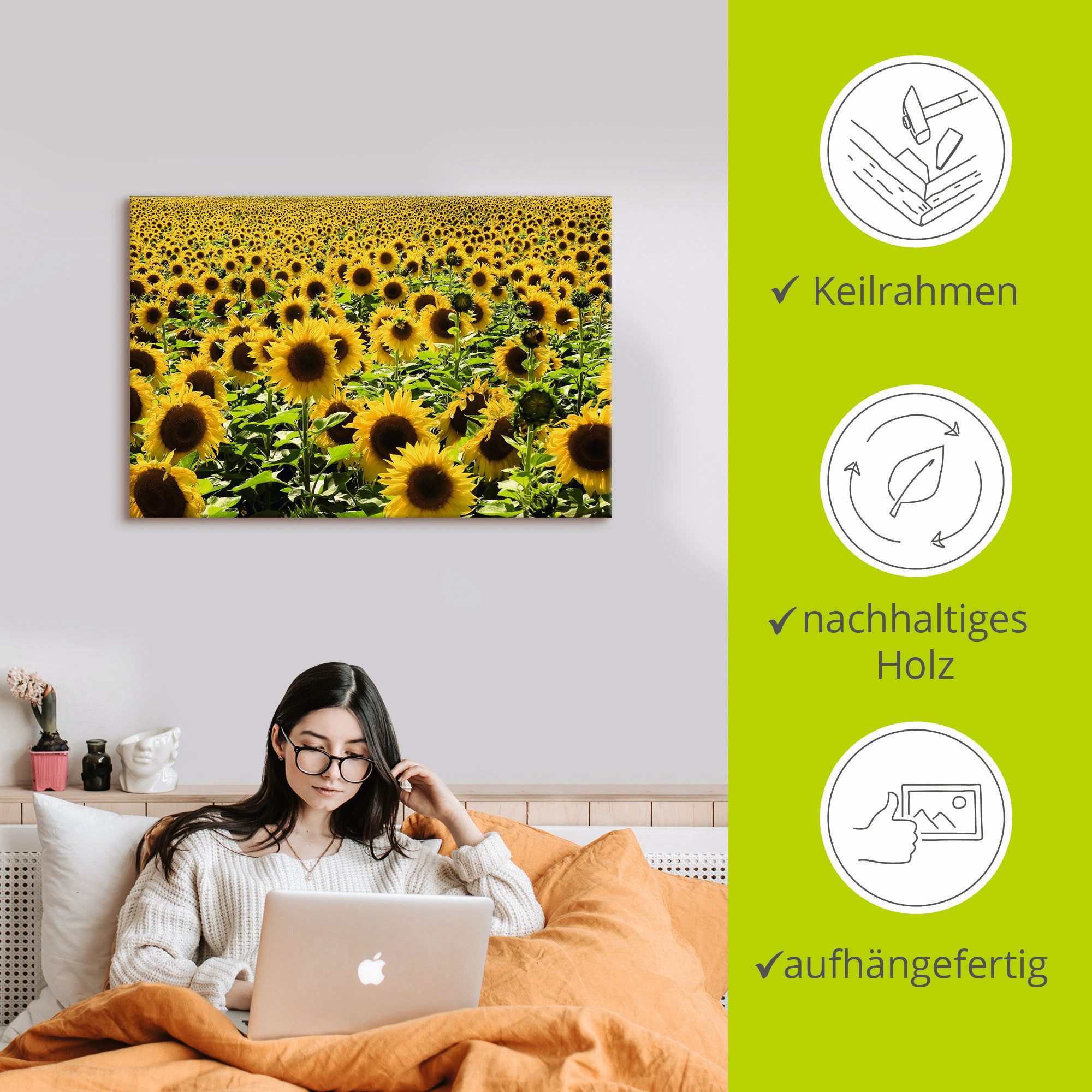 Artland Artprint Zonnebloemveld als artprint van aluminium, artprint voor buiten, artprint op linnen, poster in verschillende maten. maten